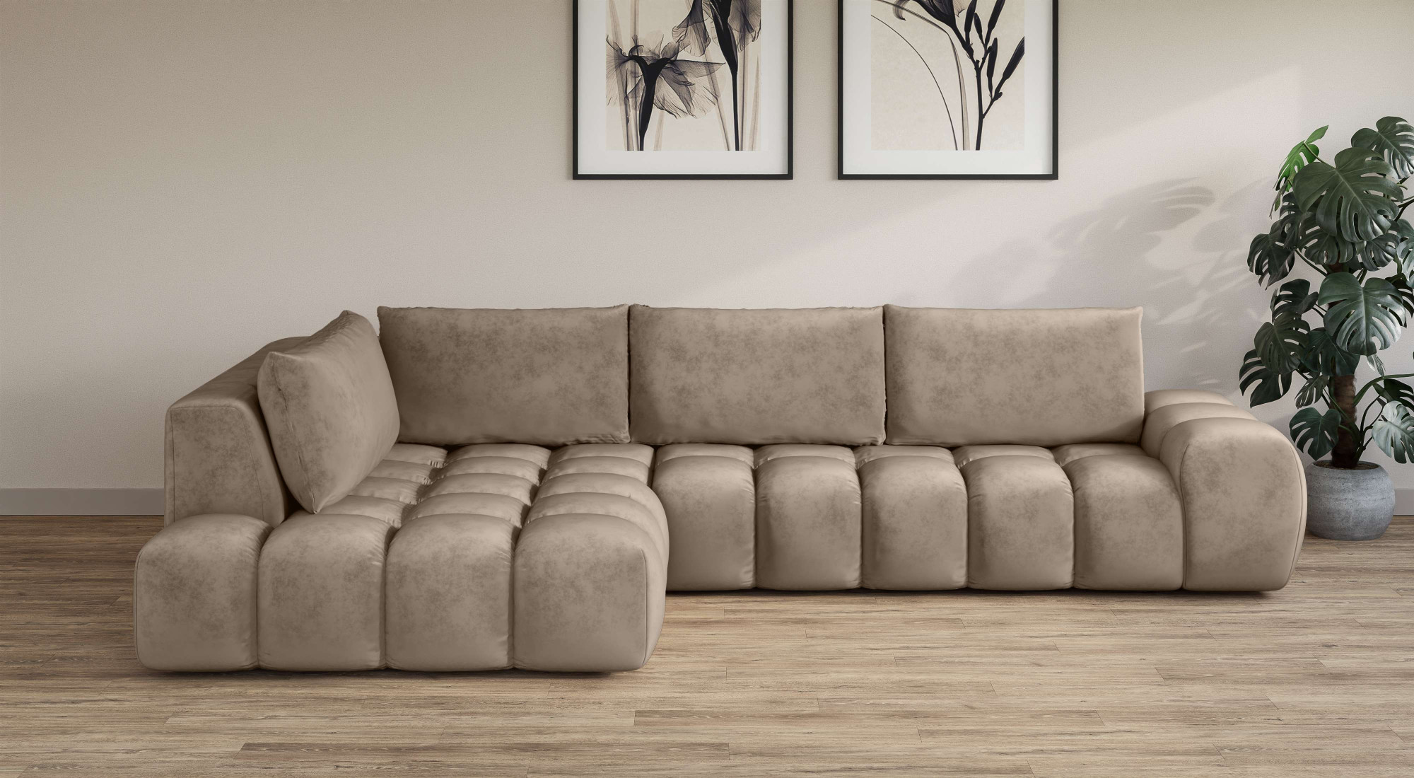 OTTO home Ecksofa "AZITA L-Form, XL 296 cm - Designsofa in Bubble-Optik" lose Rückenkissen, traumhafte Steppung