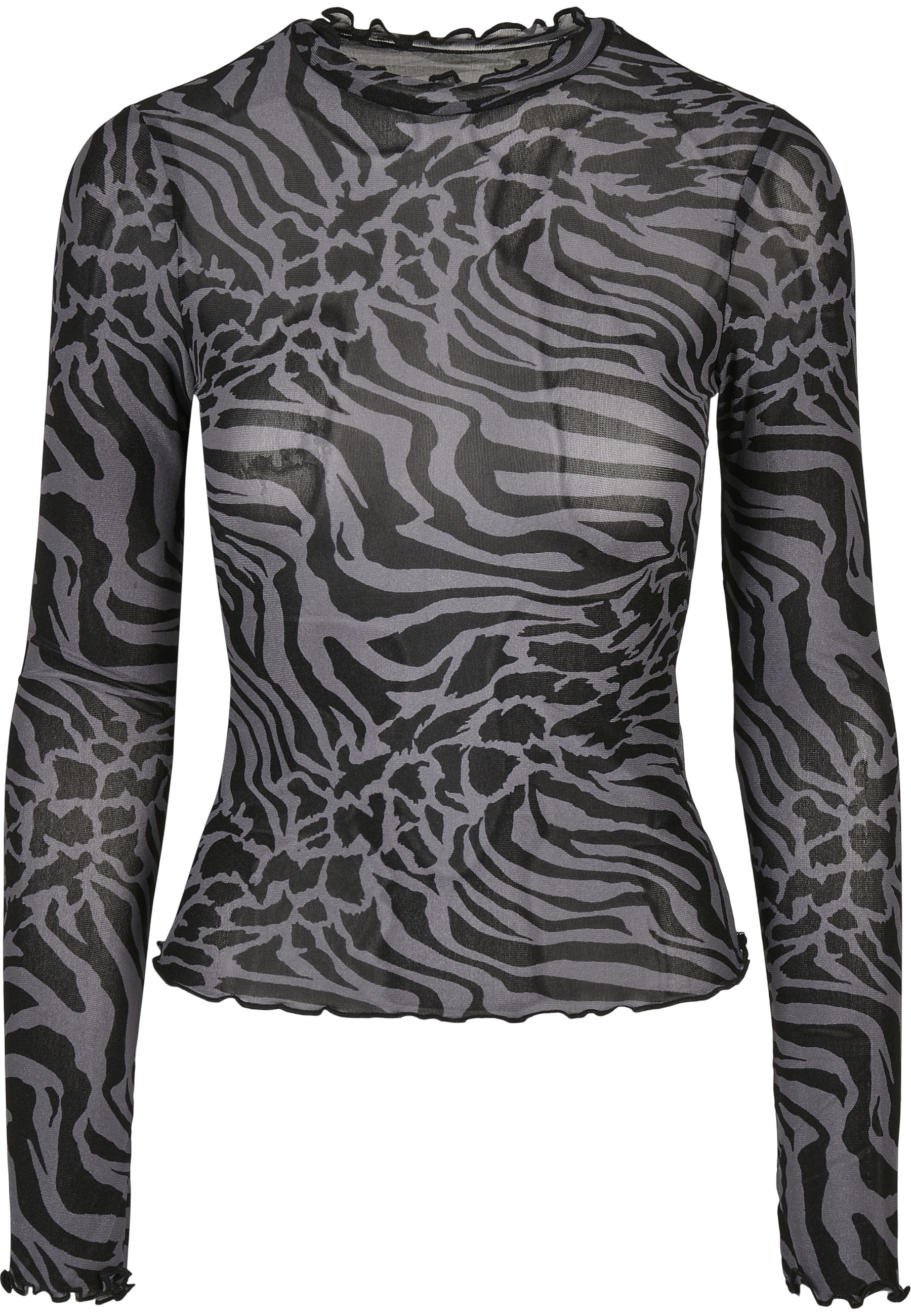 URBAN CLASSICS Langarmshirt "Urban Classics Damen Ladies AOP Mesh Turtleneck Longsleeve" 1 Stk.