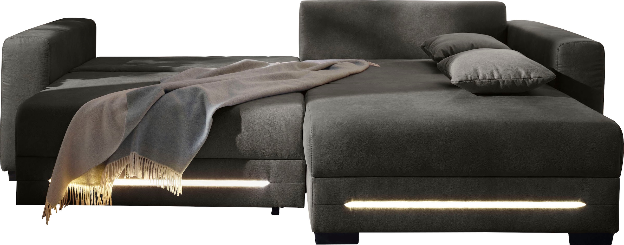 Jockenhöfer Gruppe Ecksofa »Spotlight, mit dimmbarer LED-Beleuchtung«, Gästebettfunktion,Bettkasten, Ottomane links/rechts montierbar