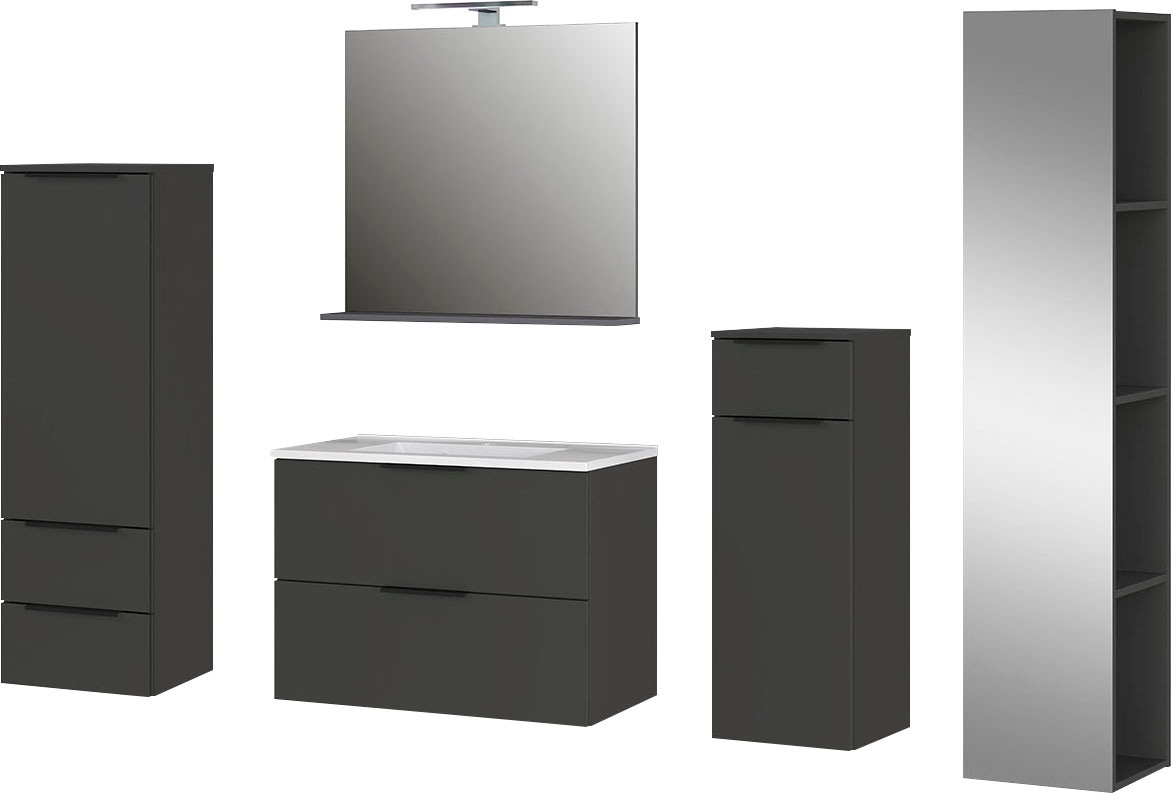GERMANIA Badmöbel-Set »Crandon«, (5 St.), inkl. WT-Unterschrank, Spiegel, Schrank, Mediumschrank und Regal