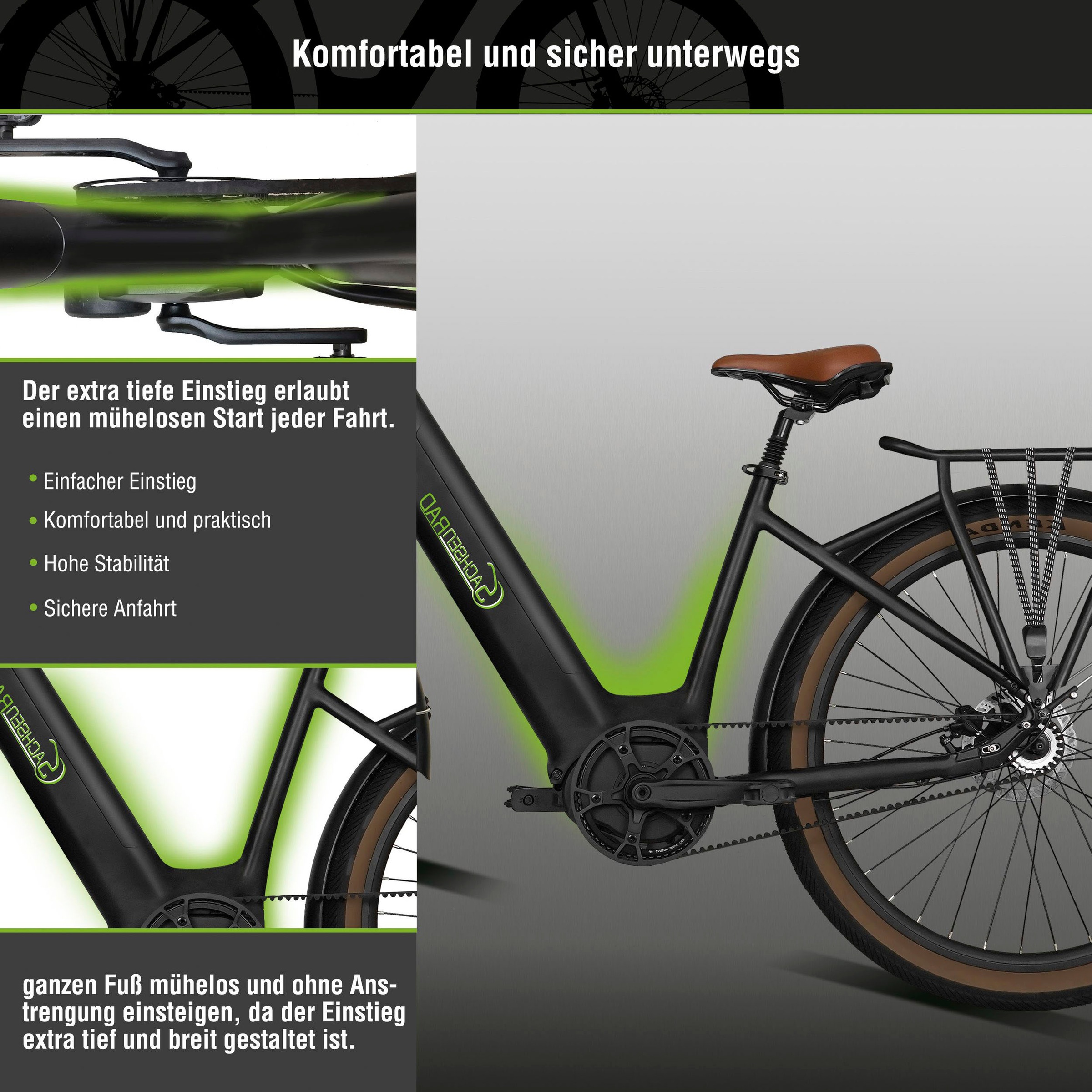 SachsenRad »S5G« Kugelschaltung Mittelmotor 250 W Tiefeinsteiger, Alarmanlage, Pedelec,  Stufenlose Enviolo-Schaltung, TFT Farb-LCD-Steuerdisplay