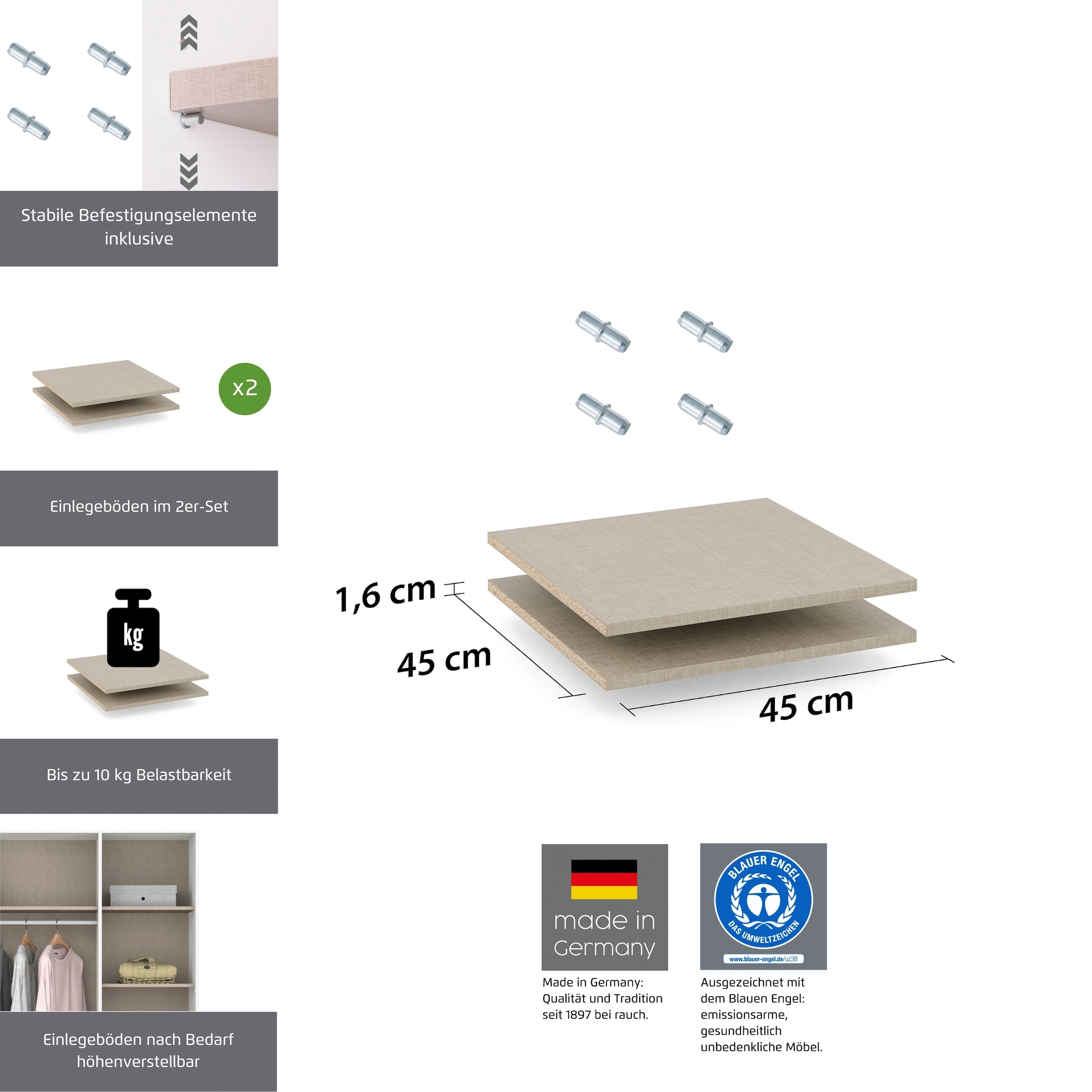 rauch Einlegeboden »Zubehör«, 2er Set 45 cm für Schränke Voyager, Nabila, Narai, Shinjo und Nagata