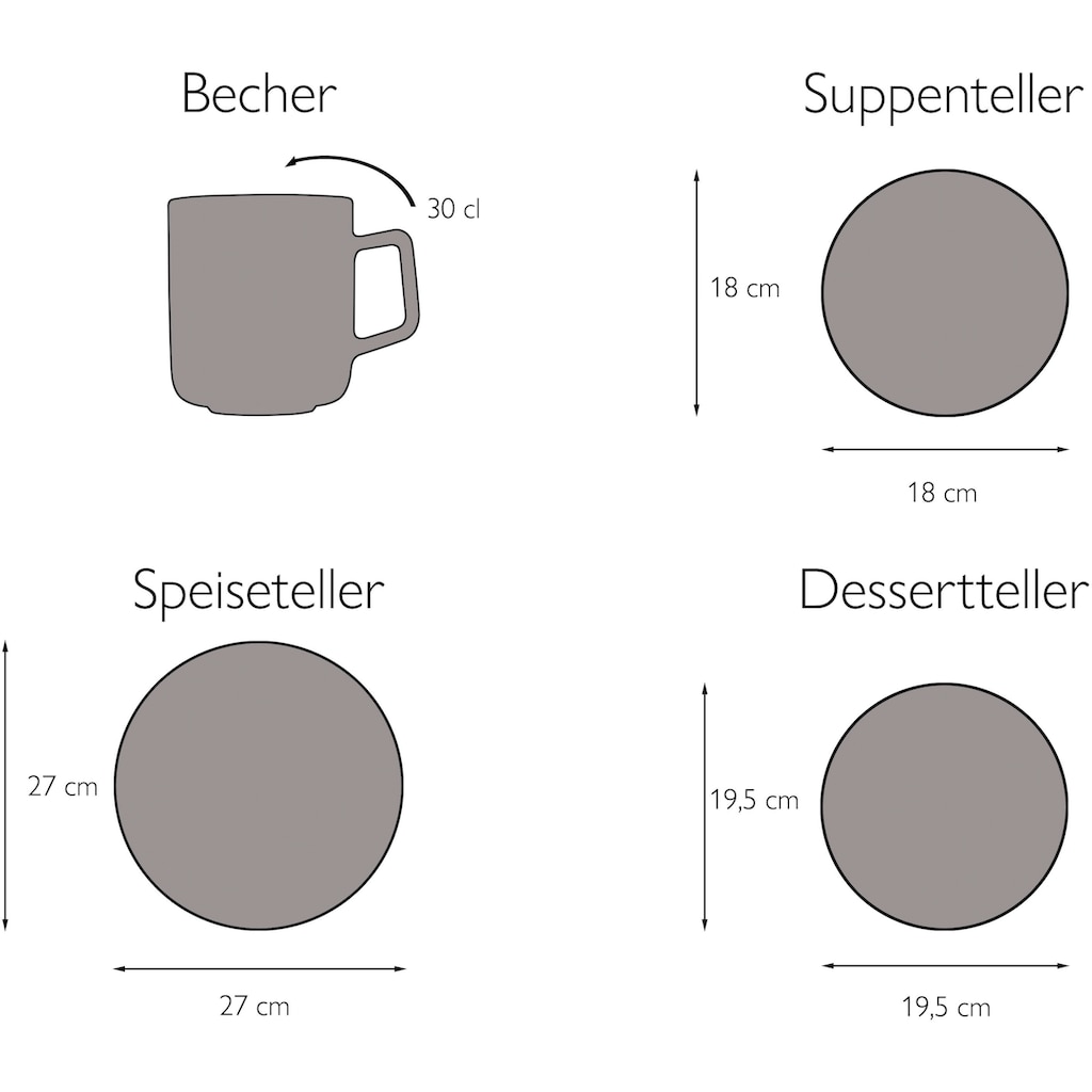 CreaTable Kombiservice »Geschirr-Set Modern Scandic«, (Set, 16 tlg., Kaffeeservice und Tafelservice im Set, für 4 Personen), Service, skandinavischer Life Style, 16 Teile, für 4 Personen