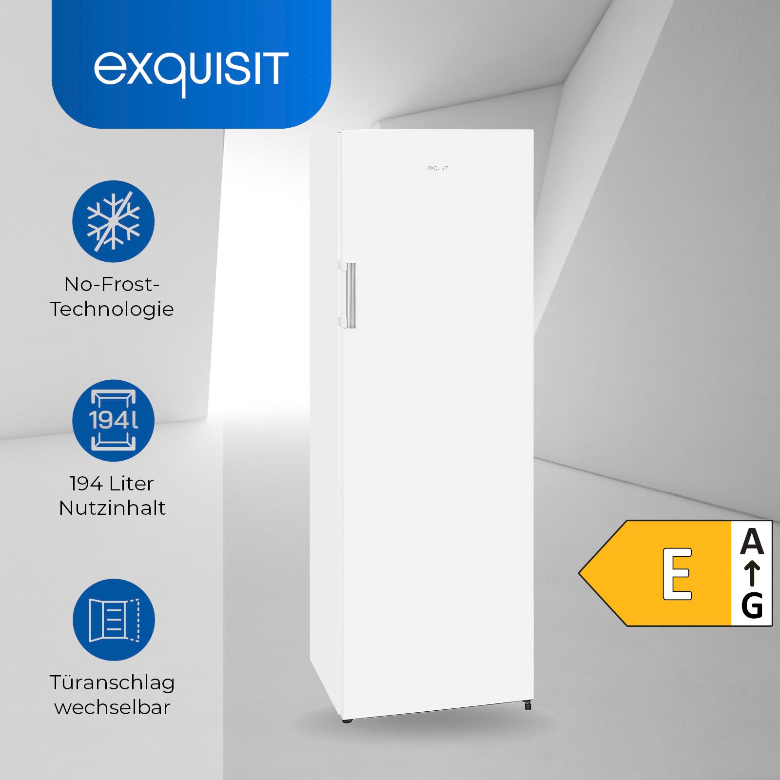 exquisit Gefrierschrank »GS271-NF-H-010E«, 169,1 cm hoch, 55,9 cm breit, 194 L Volumen, NoFrost, Schnellgefrieren, 4 Sterne