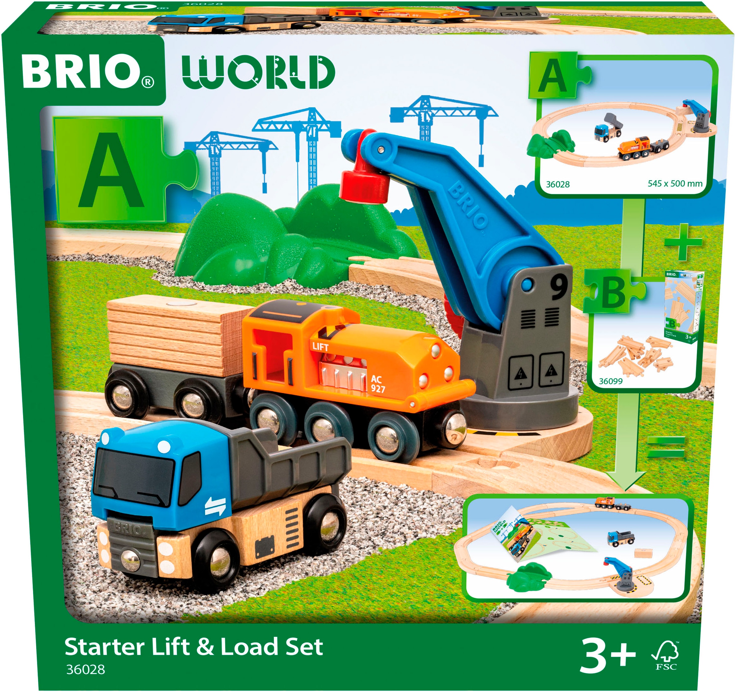 BRIO® Spielzeug-Eisenbahn »BRIO® WORLD, Starterset Güterzug mit Kran A«, (Set, 14 tlg.), Made in Europe; FSC® - schützt Wald - weltweit