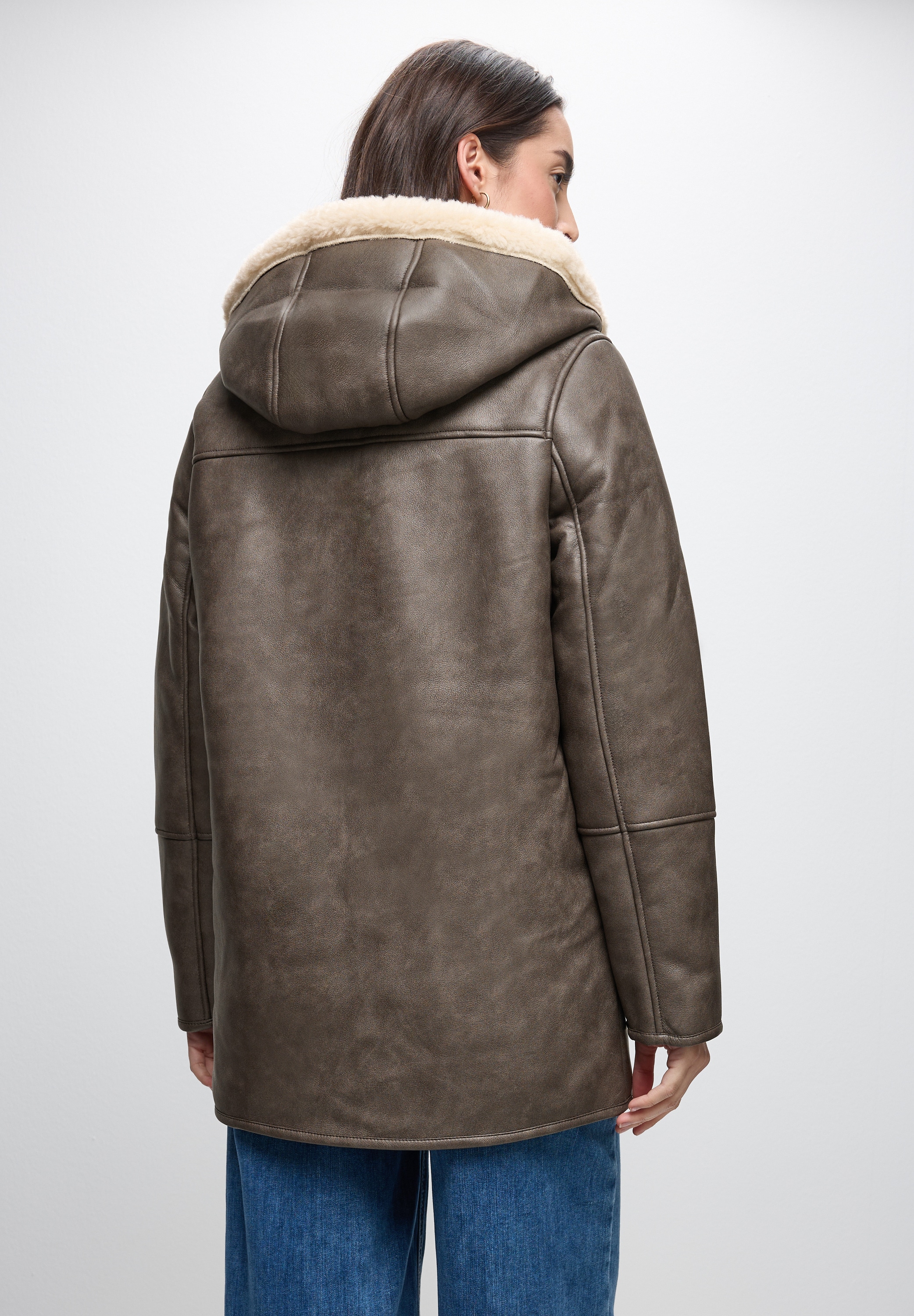 STREET ONE Lederimitatjacke, mit Kapuze, mit Teddy-Futter und Teddy-Kapuze