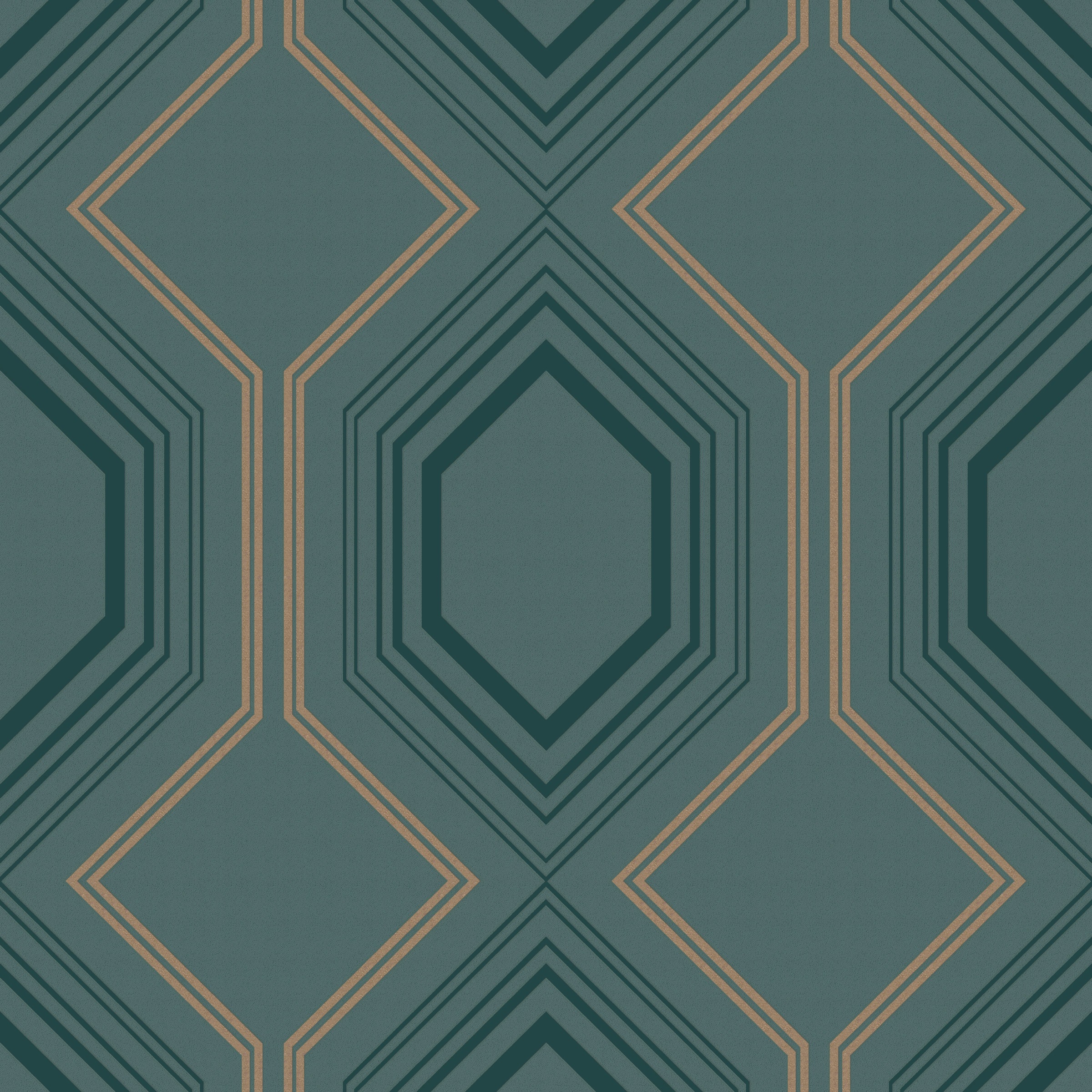 WOW Vliestapete "Art Deco Chic" geometrisch aufgeschäumt Grün - 1005x52 cm