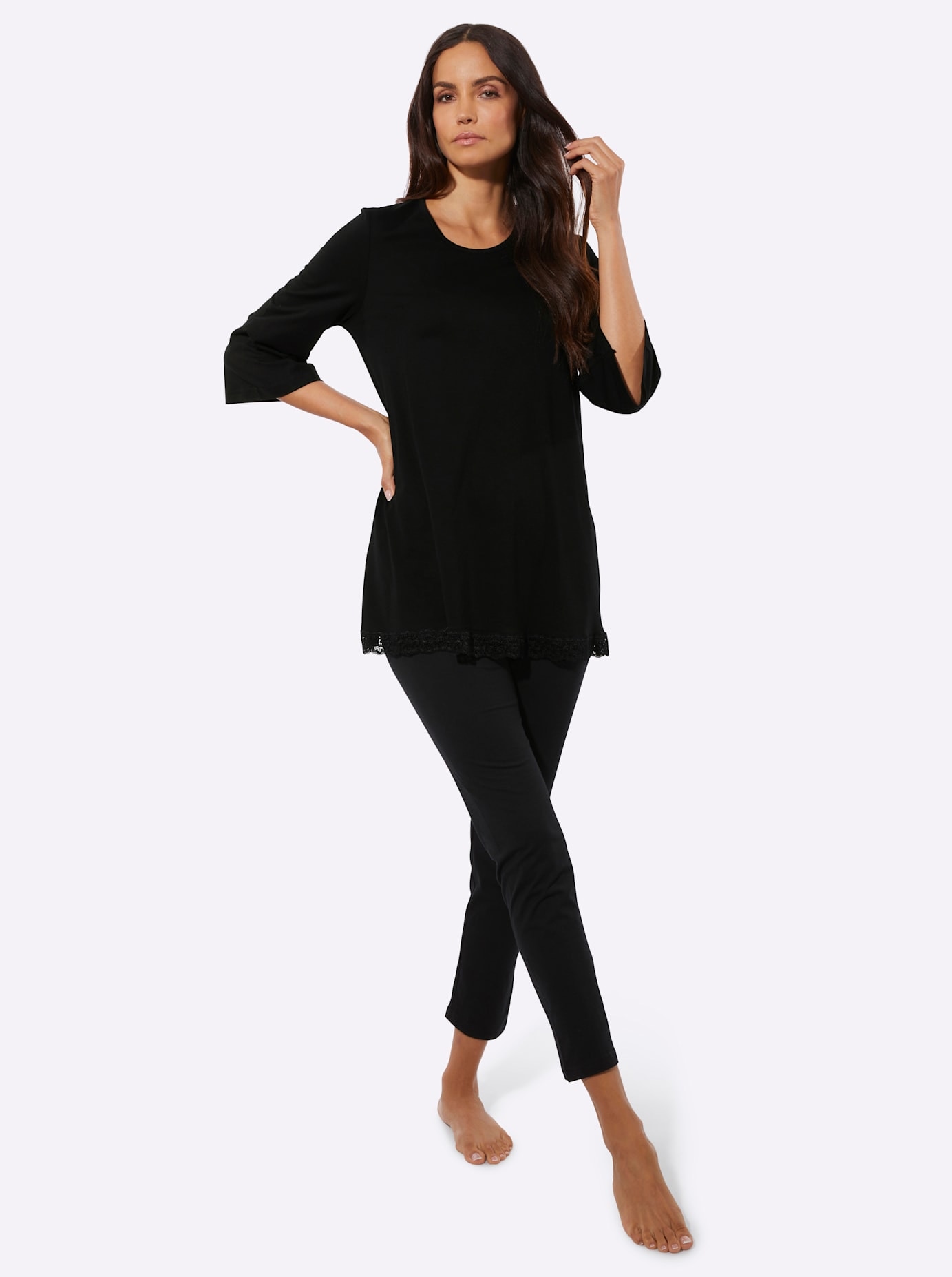 WÄSCHEPUR Damen Schlafanzug, Gr. 52schwarz, 50% Baumwolle, 50% Viskose, Homewear-Sets