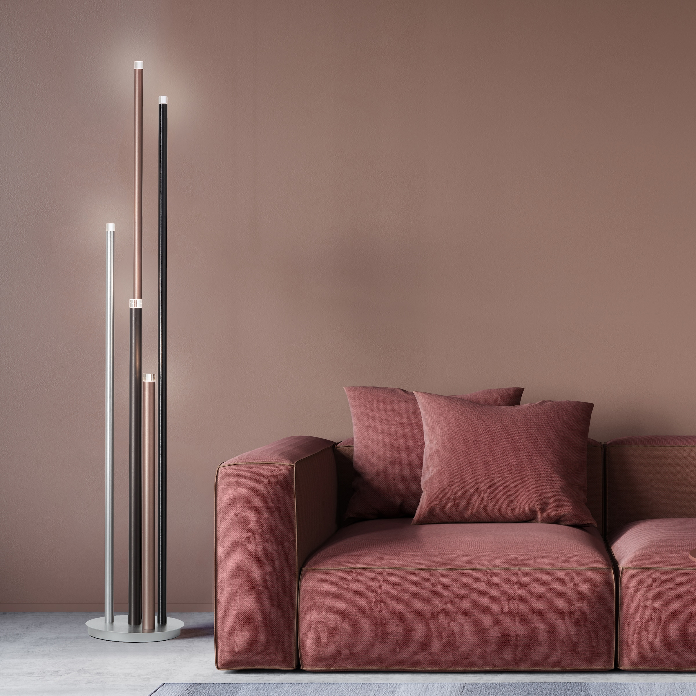 Brilliant Stehlampe »Cembalo«, 5 flammig, Leuchtmittel LED-Modul | LED fest integriert, 5flg mit Fußdimmer, 155 cm Höhe, Ø 28 cm, 2200 lm, 3000 K