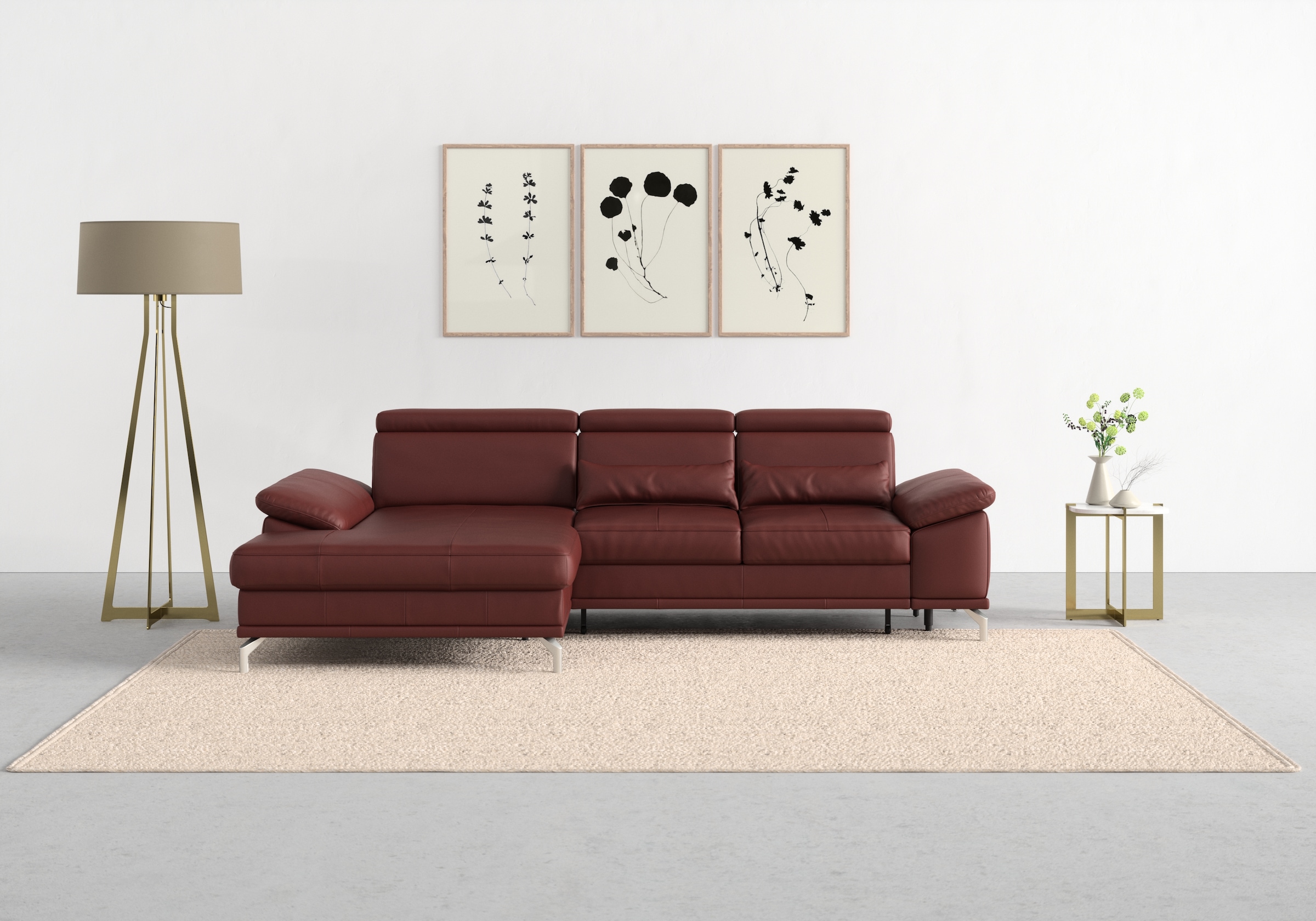 sit&more Ecksofa "Cabrio L-Form, B: 295 cm, mit Sitztiefen-, Arm- & Kopfteilverstellung" 2 Nierenkissen, Federkern, optional Schlaffunktion und Stauraum