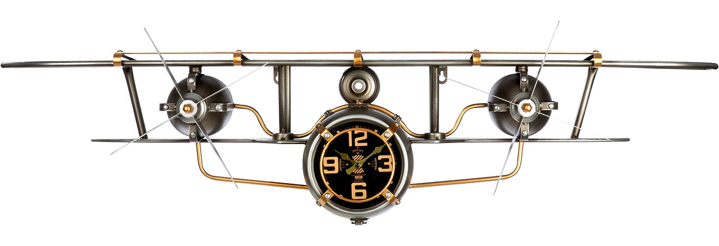 GILDE Wanduhr "Wanduhr Flugzeug silberfarben" Regal, Wanduhr, Flugzeug, Uhr, Ablage, Wohnzimmer, Geschenkidee