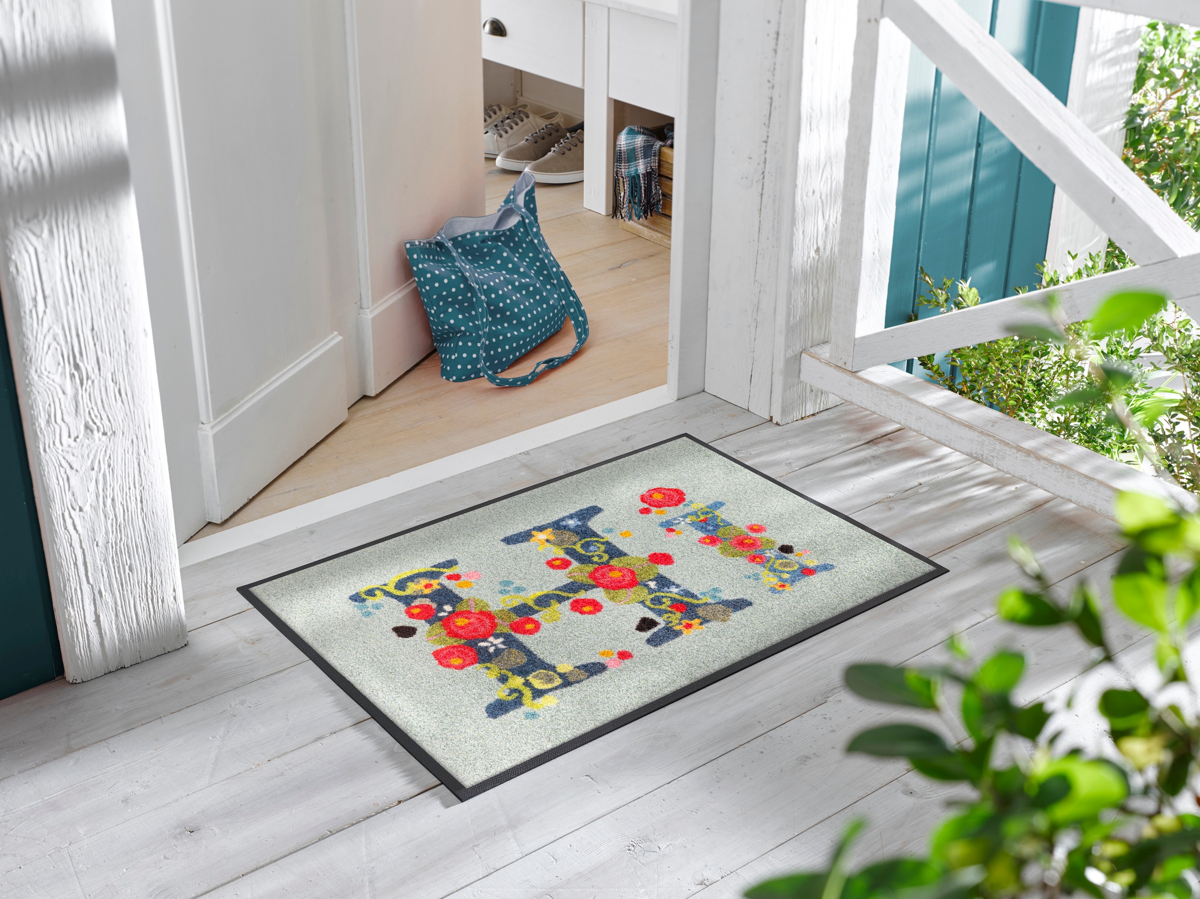 wash+dry by Kleen-Tex Fußmatte "Hi with Roses" rechteckig 7 mm Höhe günstig online kaufen