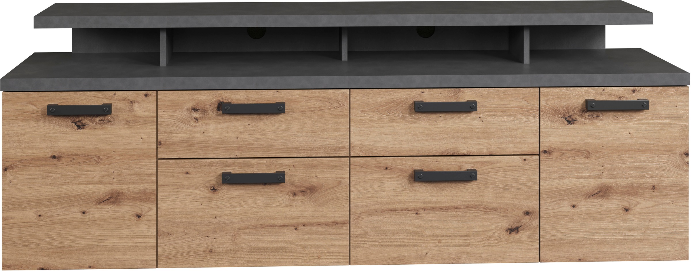 Thumbnail - Home affaire TV-Schrank "Ambres" 1 Stk. tlg. Lowboard inklusive Aufsatz in Eiche/Grau - Mit Vollauszug-Funktion