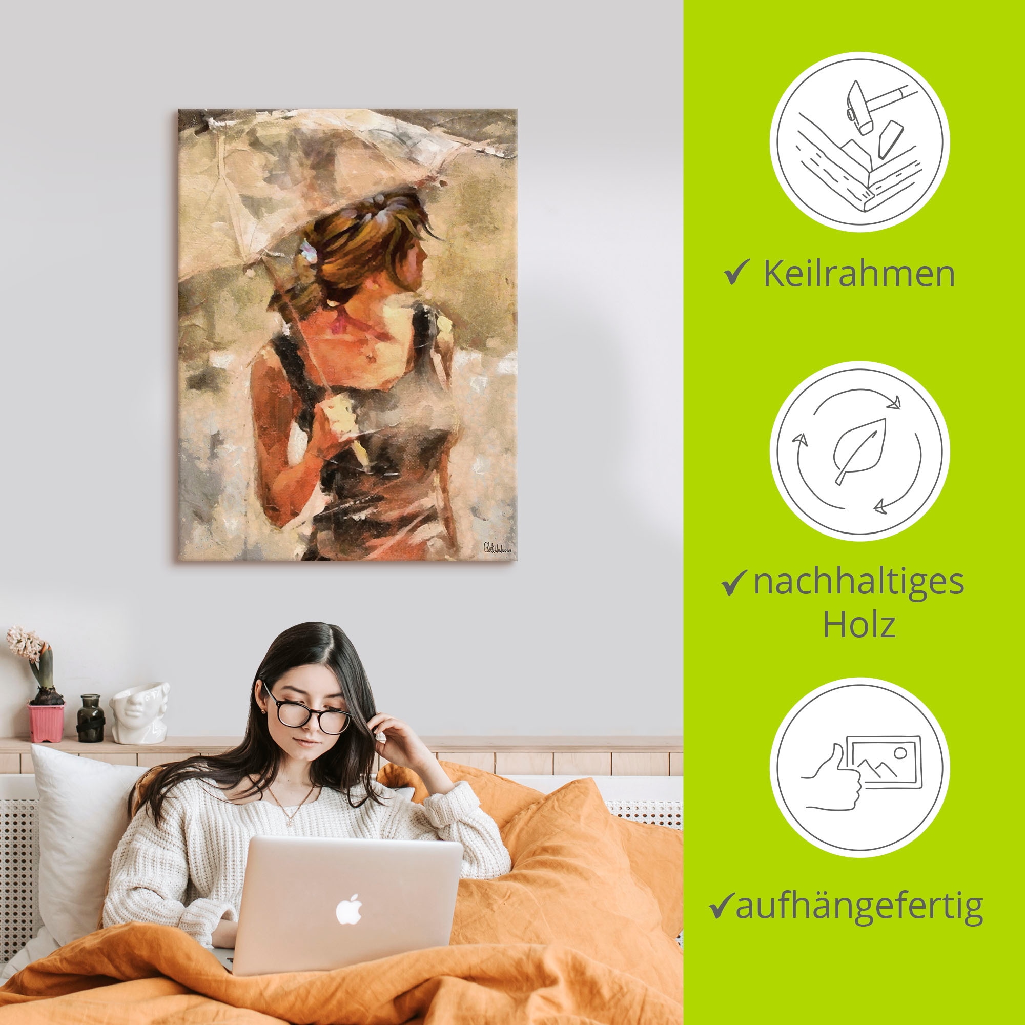 Artland Wandbild »Lady mit Regenschirm«, Portrait, (1 St.), als Leinwandbild, Poster in verschied. Größen