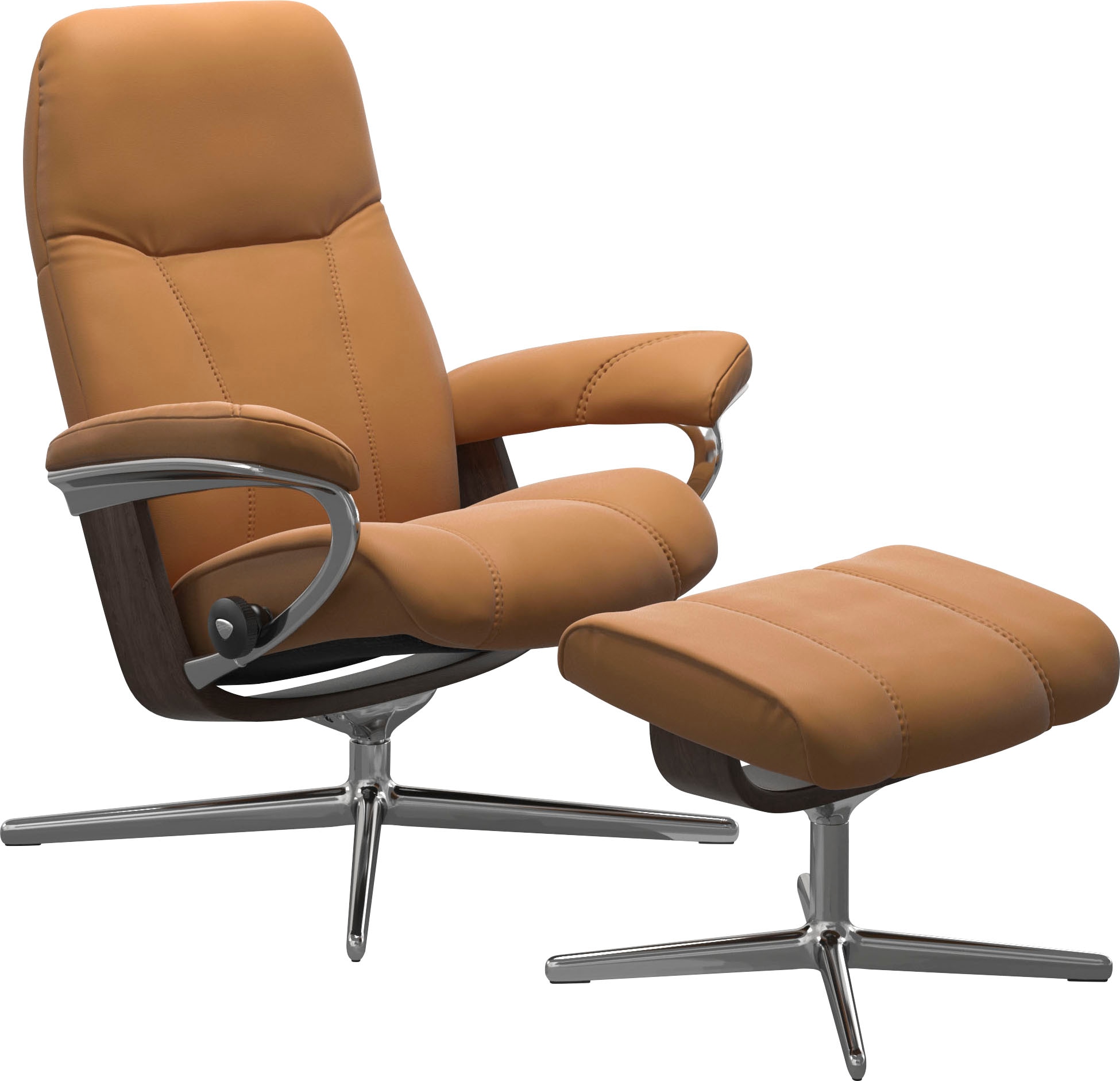 Stressless Relaxsessel "Consul" Set, Relaxsessel mit Hocker, mit Hocker, mit Cross Base, Größe S, M & L, Holzakzent Wenge