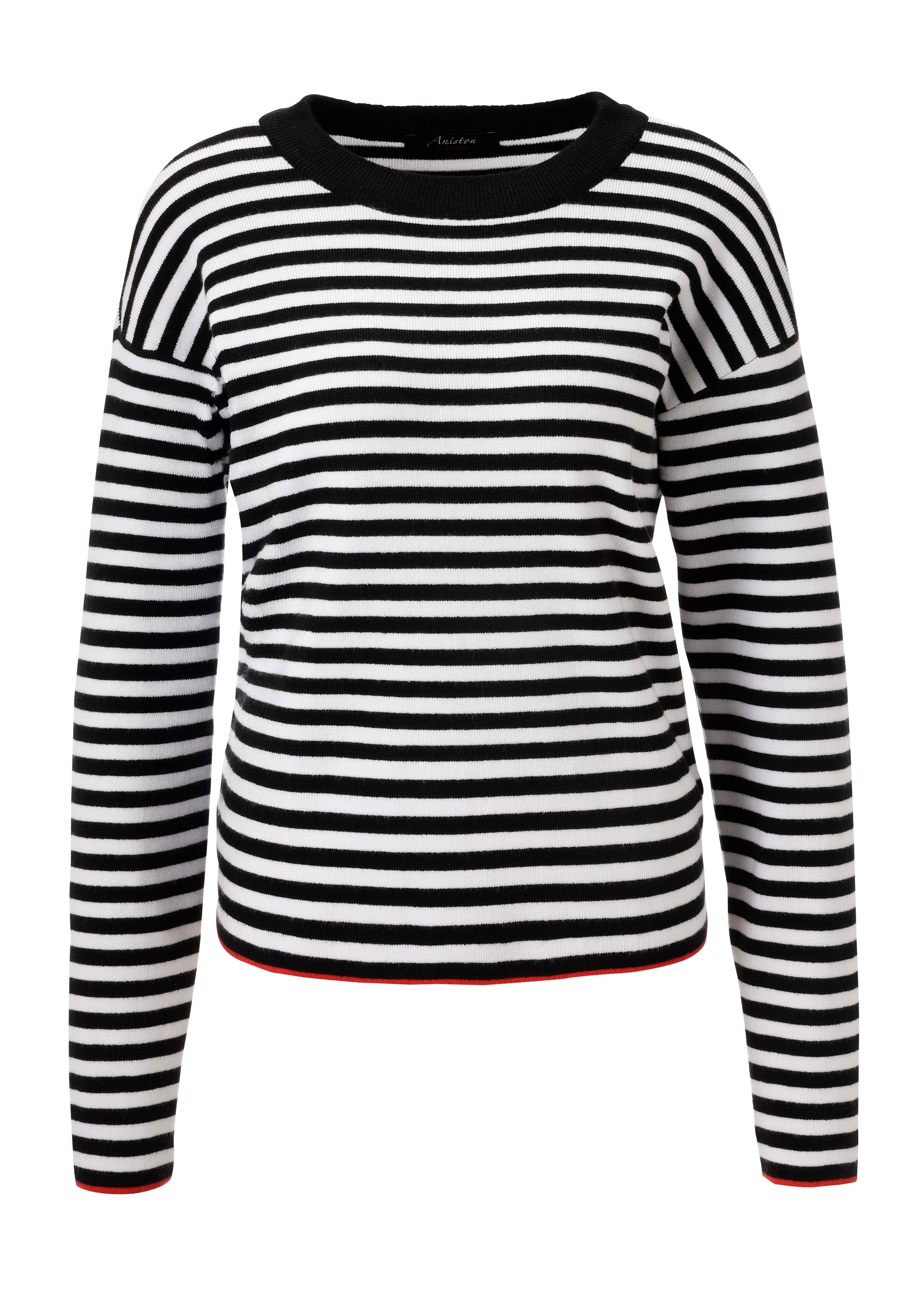 Aniston CASUAL Strickpullover, mit roten Farbakzenten am Saum und den Ärmeln - NEUE KOLLEKTION