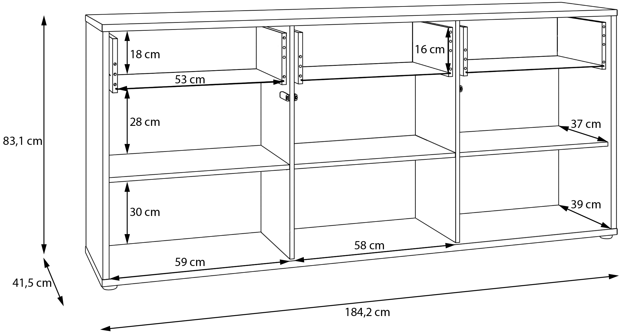FORTE Sideboard »Alice Springs, Sideboard, Breite 184,2 cm, viel Stauraum« Schubkästen mit Vollauszug, Push to open, grifflos