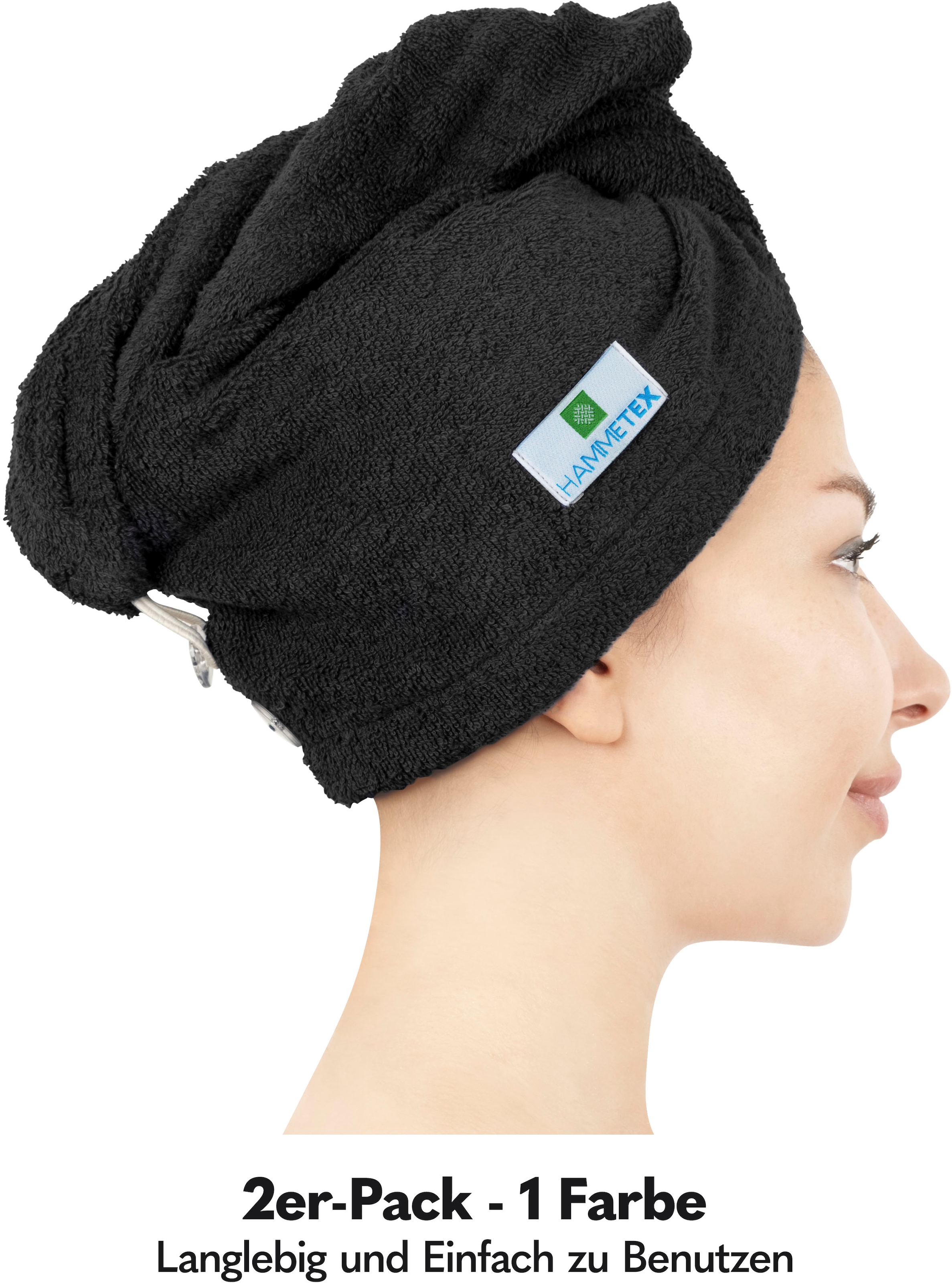 HAMMETEX Turban-Handtuch »2er Set Haarturban Damen, 100% Baumwolle, Flauschig & Schnelltrocknend«, (Set, 2 St., 2), Uni-Farben, weich