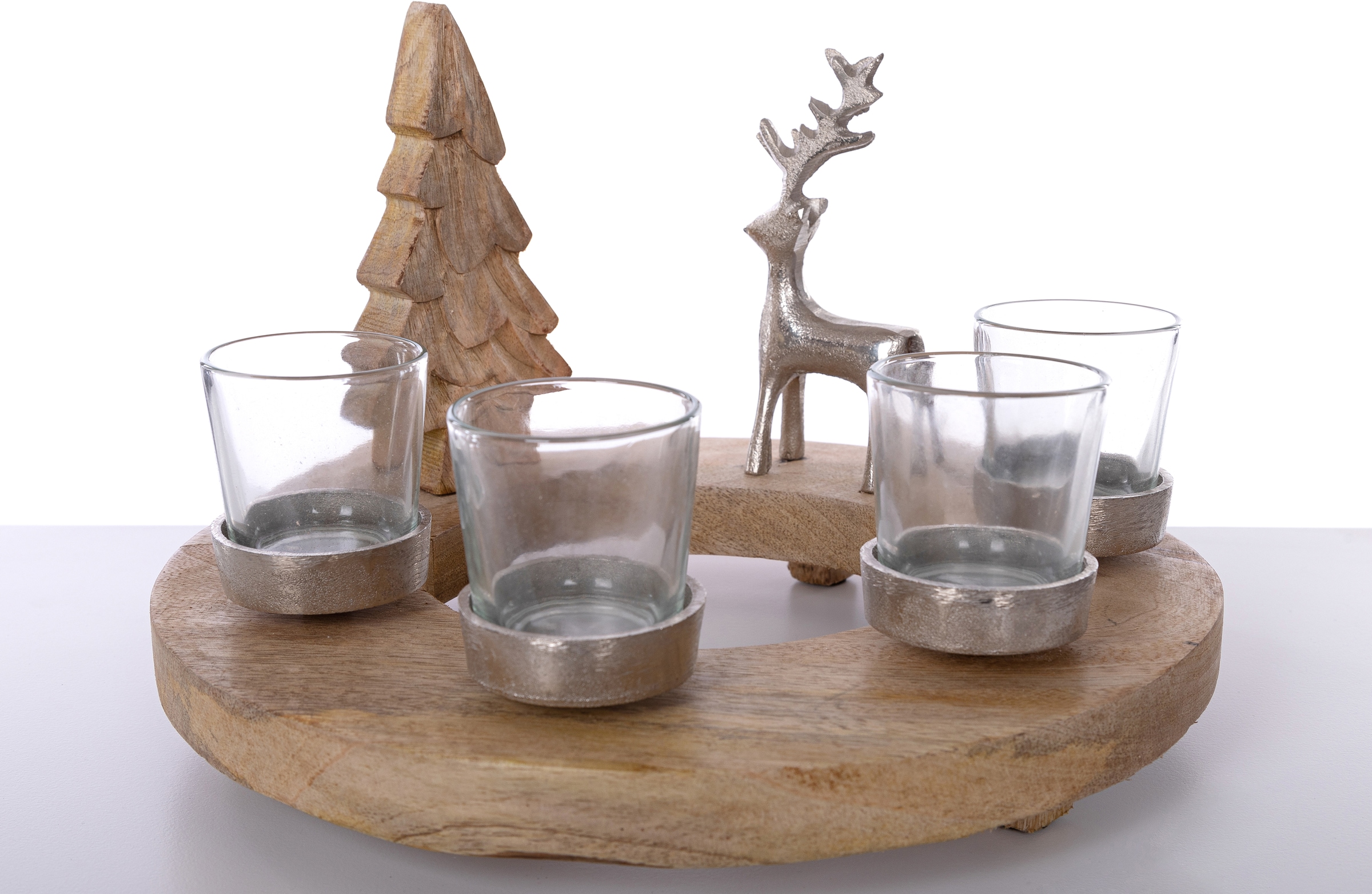 Home affaire Teelichthalter »Weihnachtsdeko, Adventsleuchter«, (1 St.), aus  Mangoholz, für vier Teelichter | BAUR