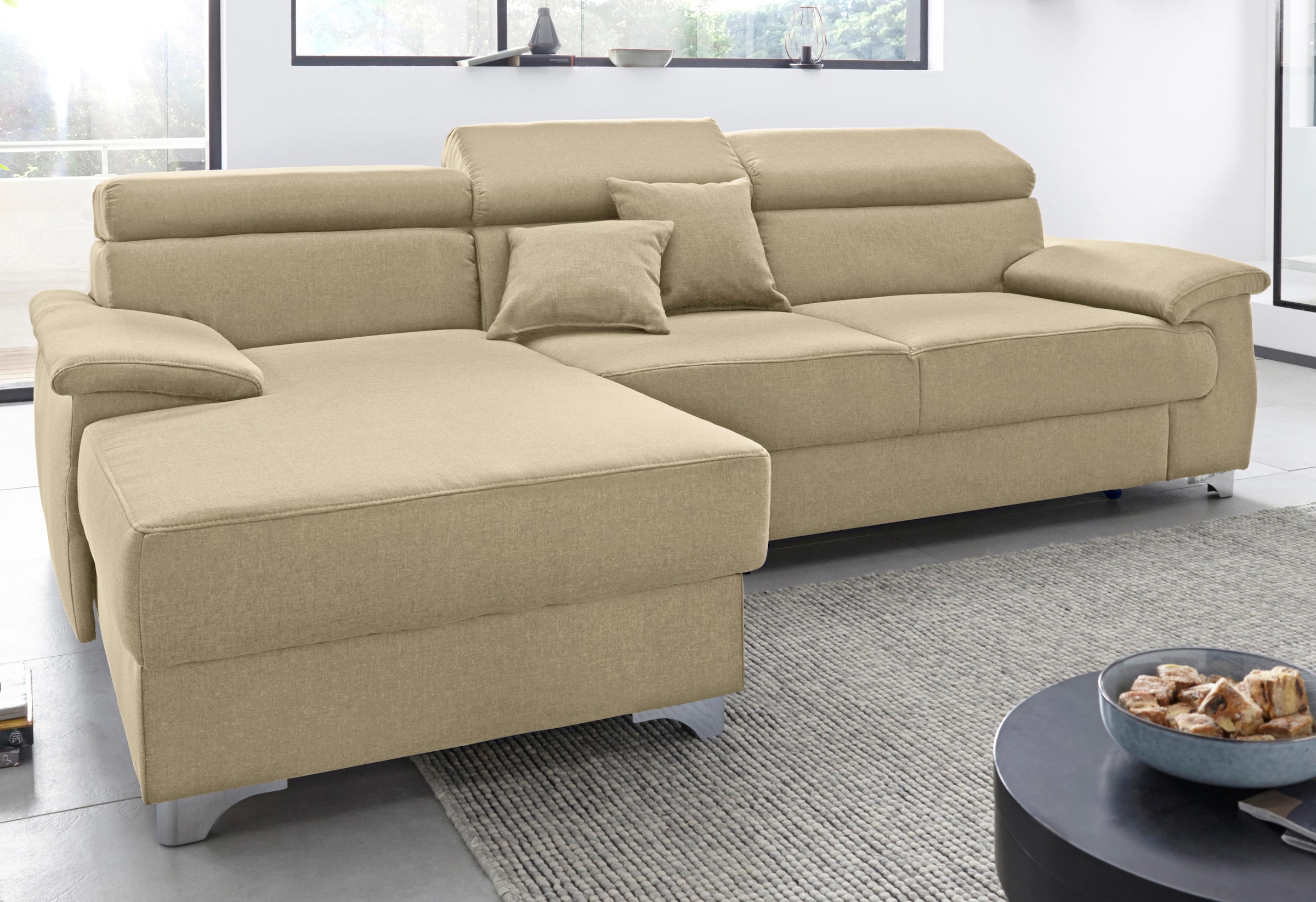 DOMO collection Ecksofa »Mira, inklusive Kopfteilverstellung für mehr Wohlfühlkomfort, L-Form« wahlweise mit Bettfunktion und Bettkasten, elegant und modern