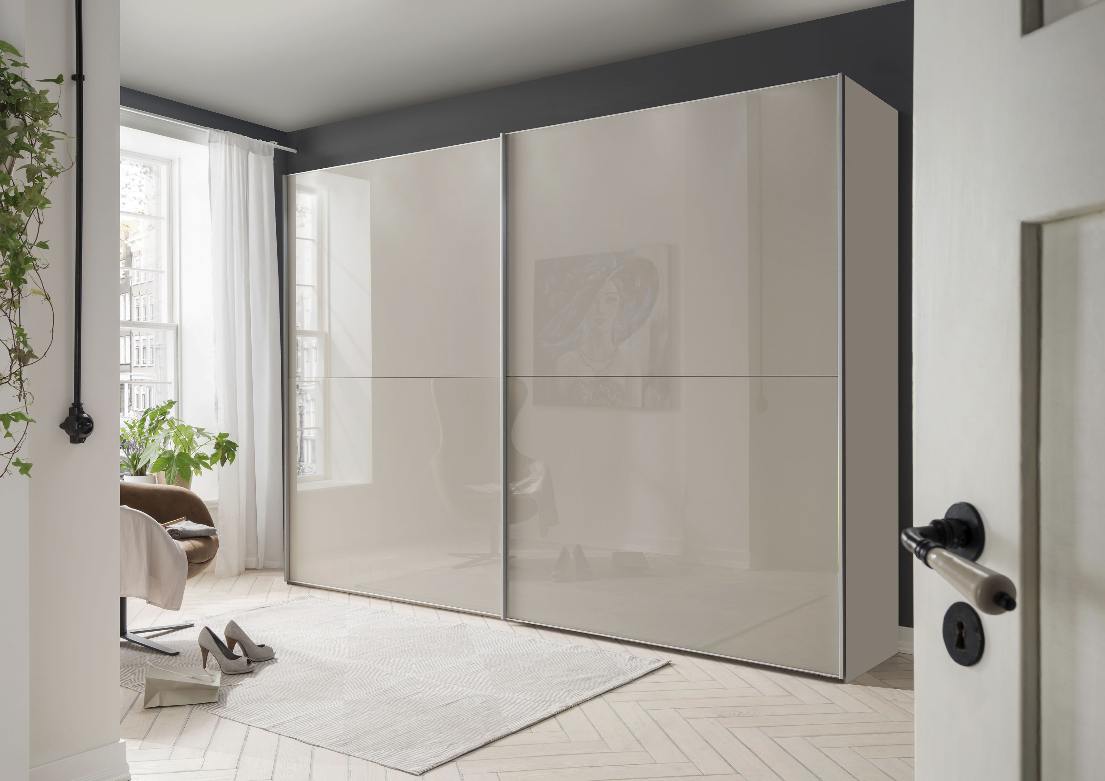 WIEMANN "Orion, Kleiderschrank, Schrank, Wäscheschrank, mit Schiebetüren" hochwertige Glasfront, variable Inneneinteilung, stilvolle Optik