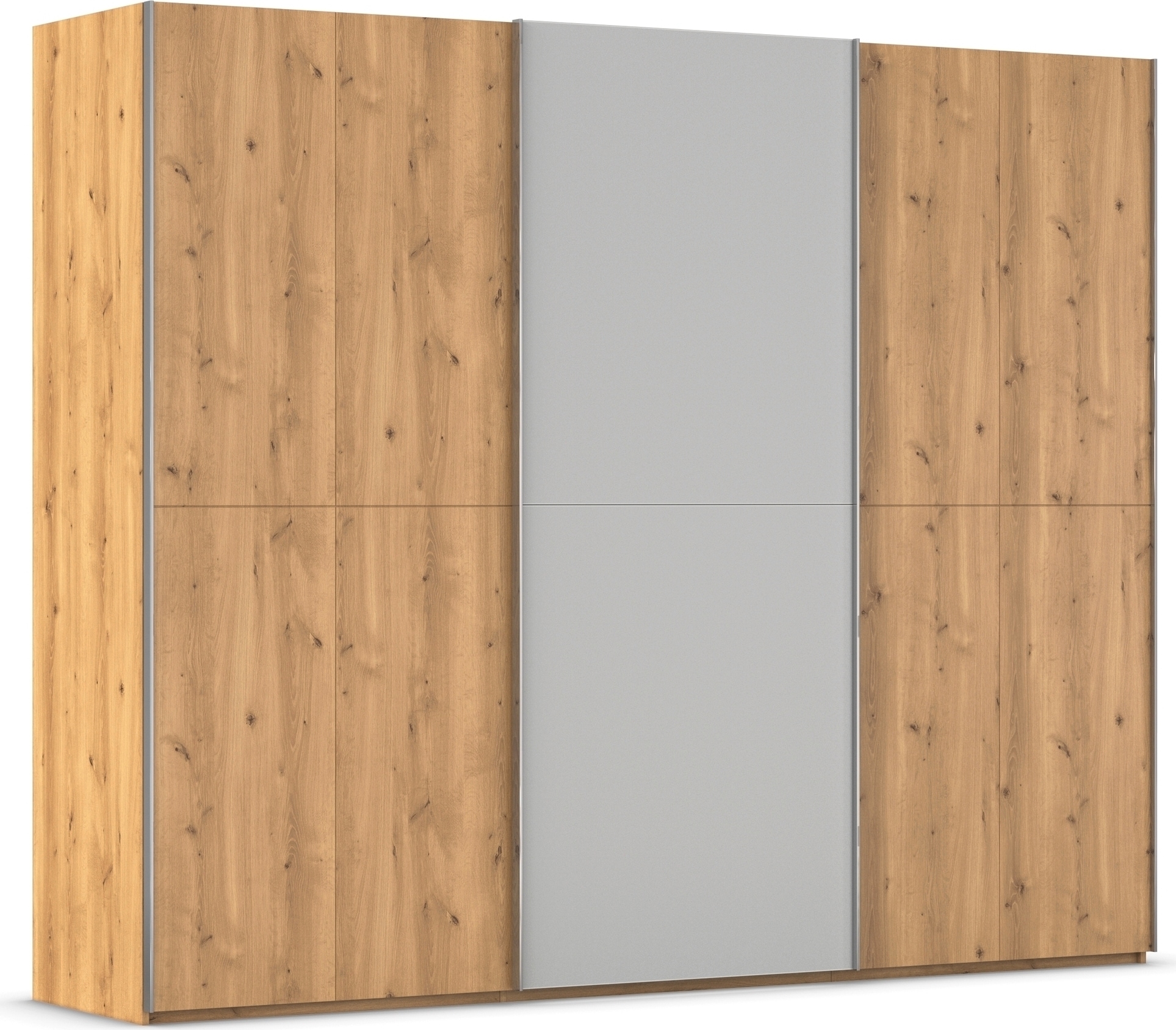 rauch Schwebetürenschrank "Kleiderschrank Schrank Garderobe Schlafzimmerschrank SCALE-WOOD" edle geteilte Front in massiver Asteiche mit Glastüren MADE IN GERMANY