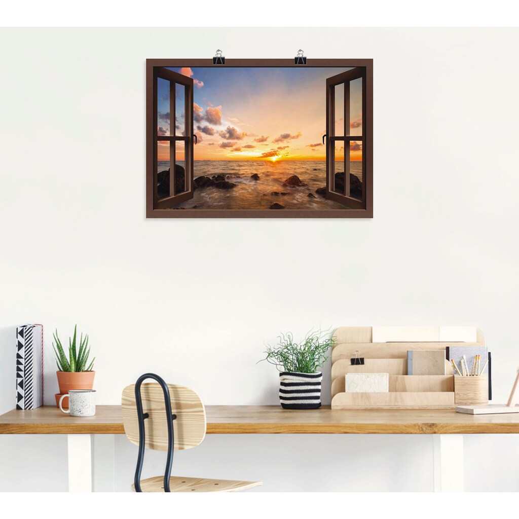Wohnen Wohnaccessoires Artland Wandbild »Fensterblick Sonnenuntergang am Meer«, Fensterblick, (1 St.), in vielen Größen & Produk