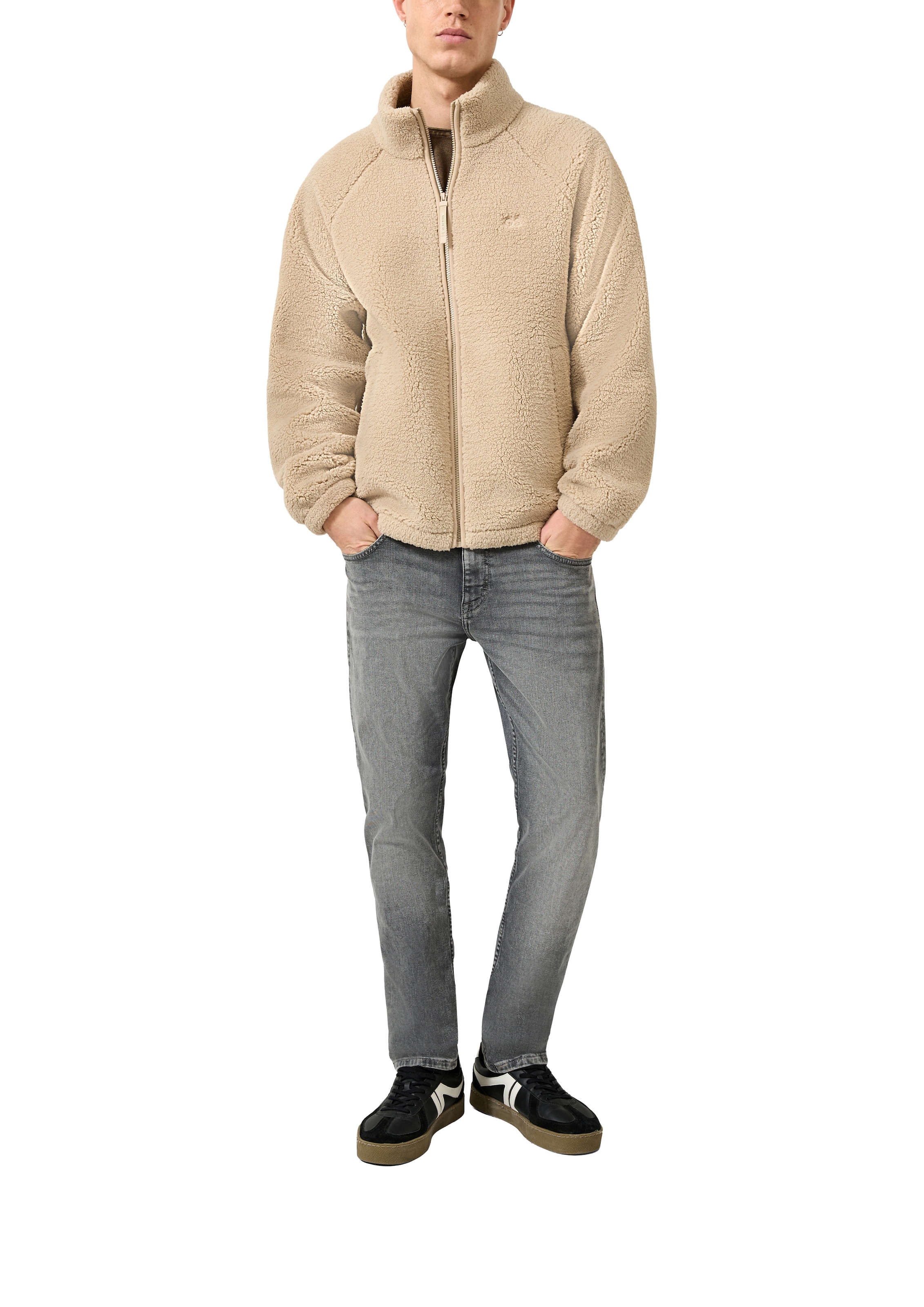 QS Fleecejacke ohne Kapuze Teddy-Jacke mit Stehkragen und Reißverschluss