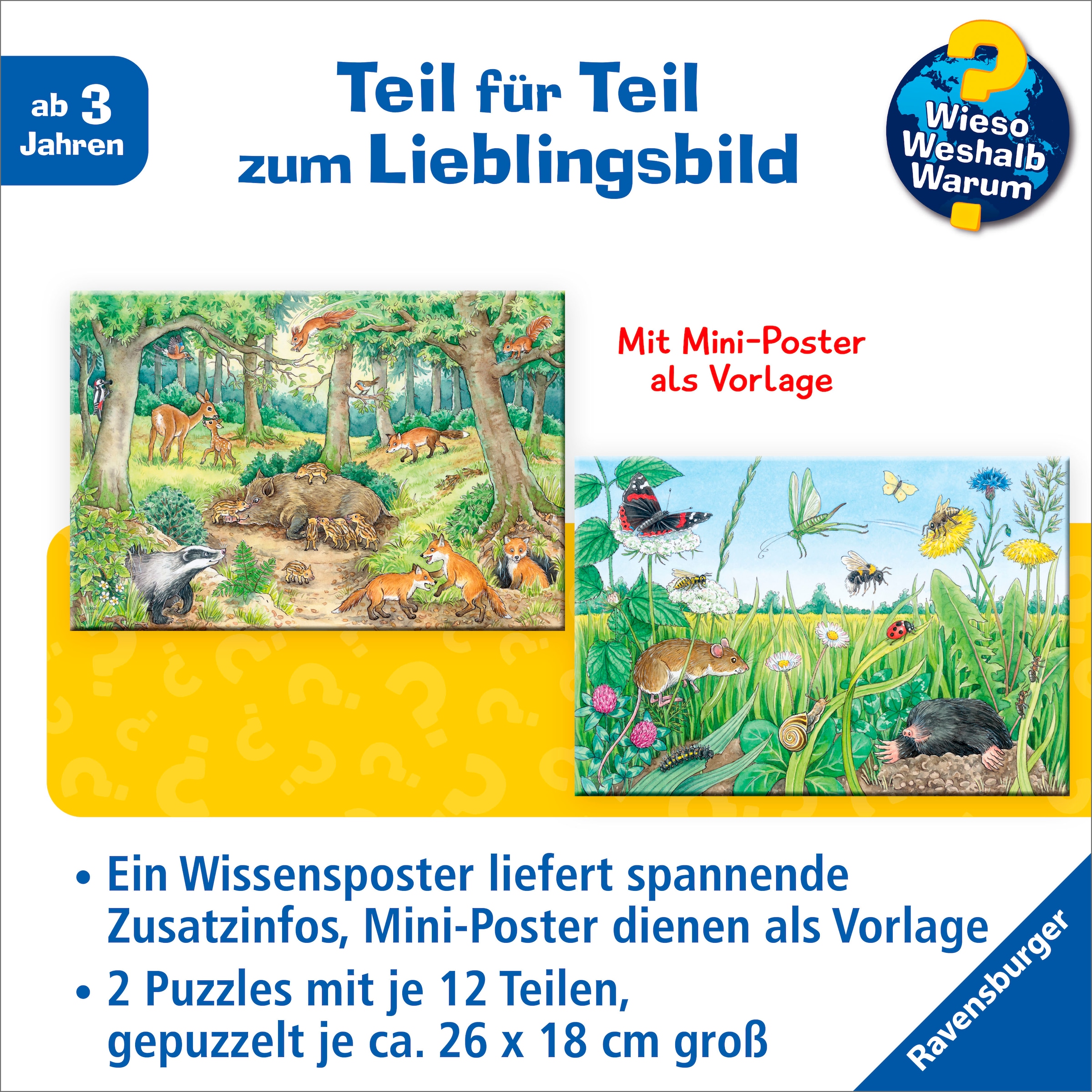 Ravensburger Puzzle »Wieso? Weshalb? Warum? Junior, Tiere im Wald und auf der Wiese«, 2x12 Teile; Made in Europe