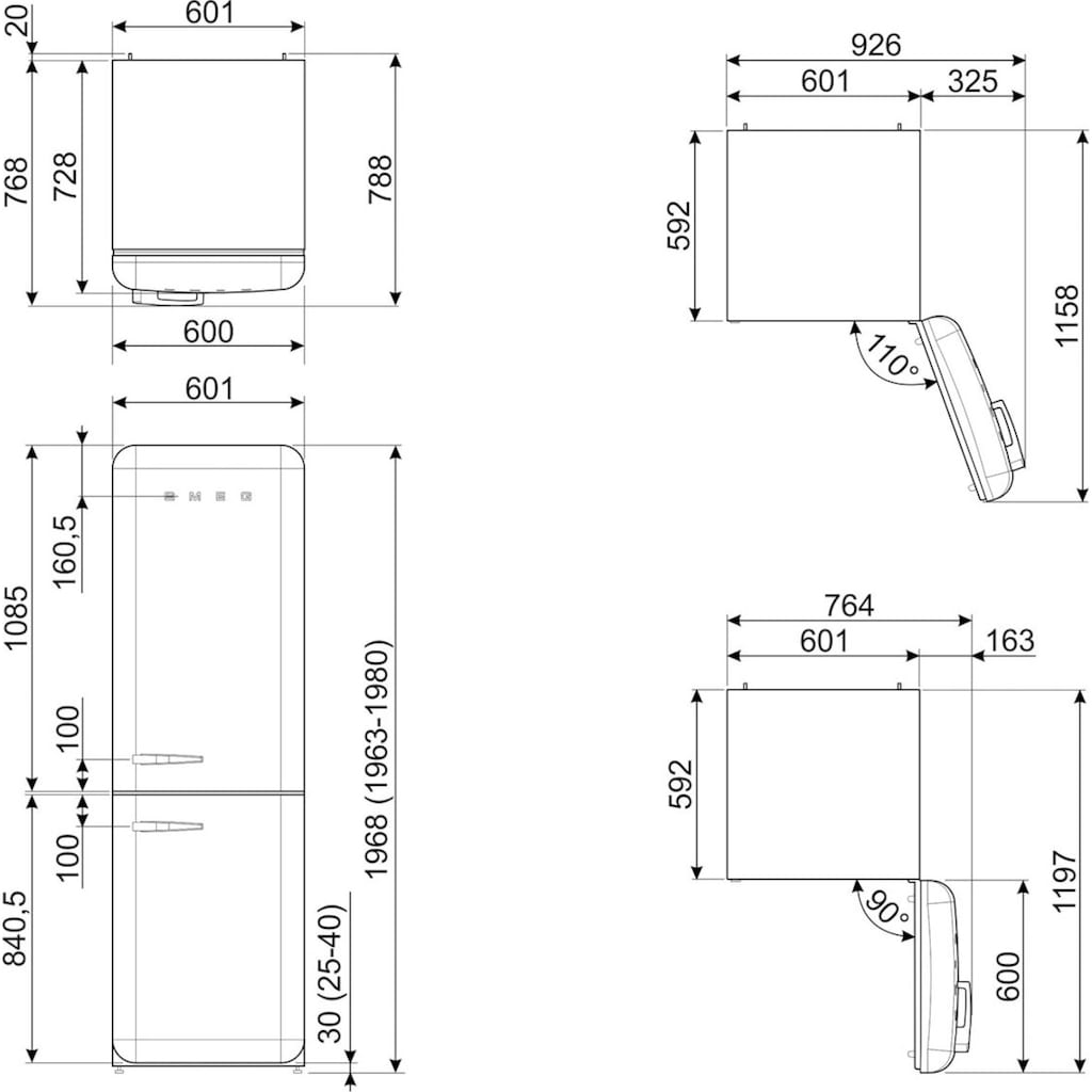 Smeg Kühl-/Gefrierkombination »FAB32«, FAB32RPK5, 196,8 cm hoch, 60,1 cm breit