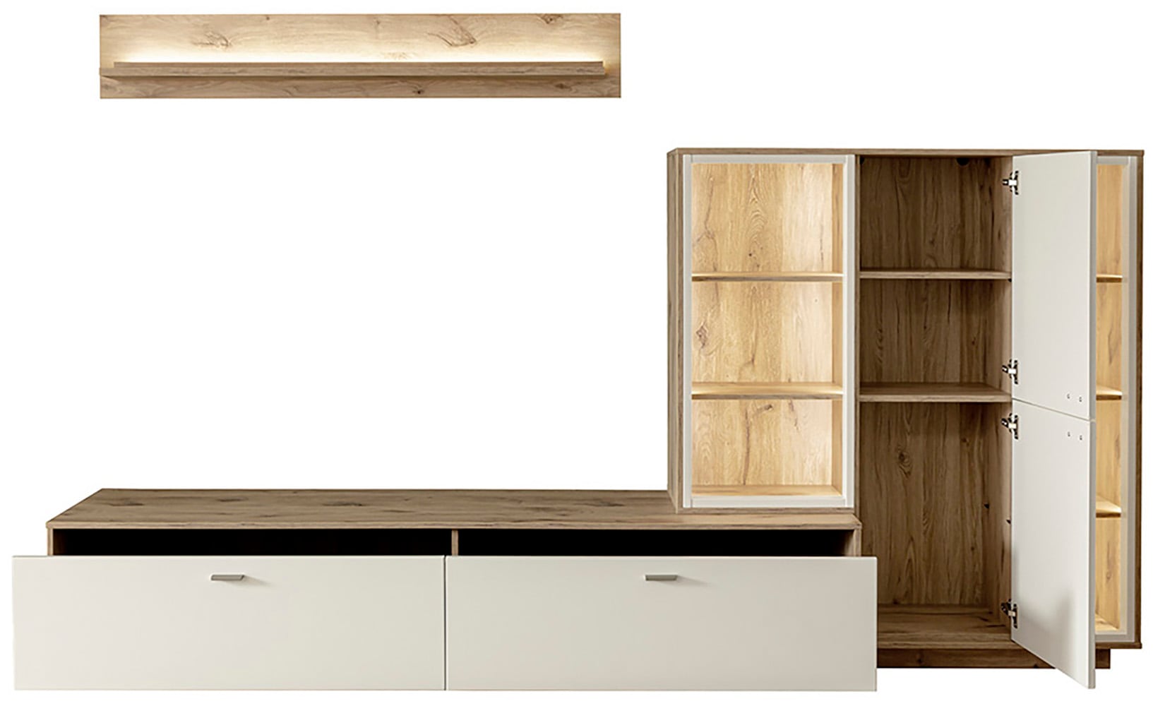 MCA furniture Wohnwand »SANTERNO«, (Komplett-Set, 3 St., 3-teilg), Wohnzimmer Set (3-tlg.), Türen & Schubkästen gedämpft, Breite 287 cm