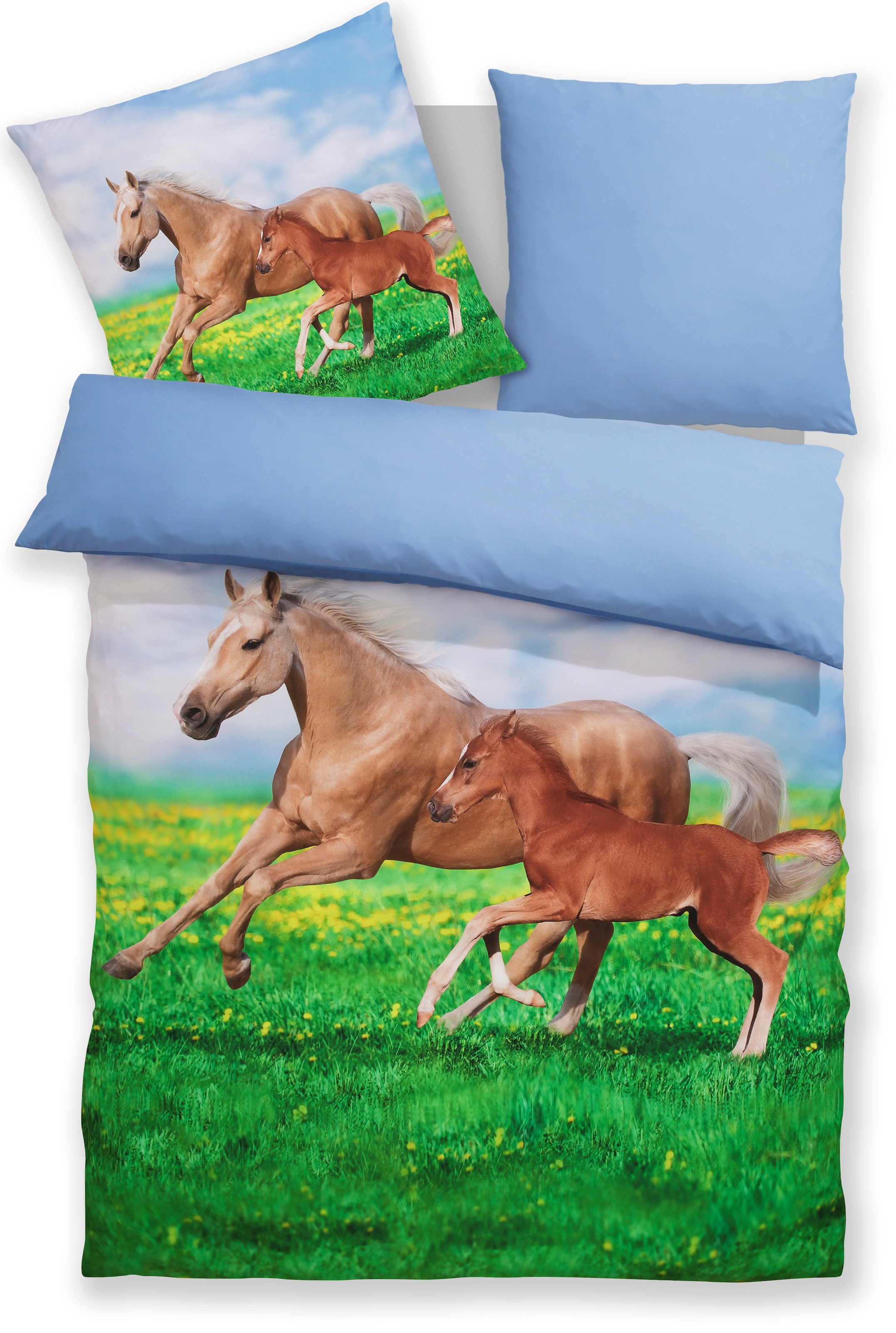 OTTO home Bettwäsche "Lyki" 2 ab Größe 135x200 cm, 100% Polyester, Katze, Pferd, Löwe, Pinguin