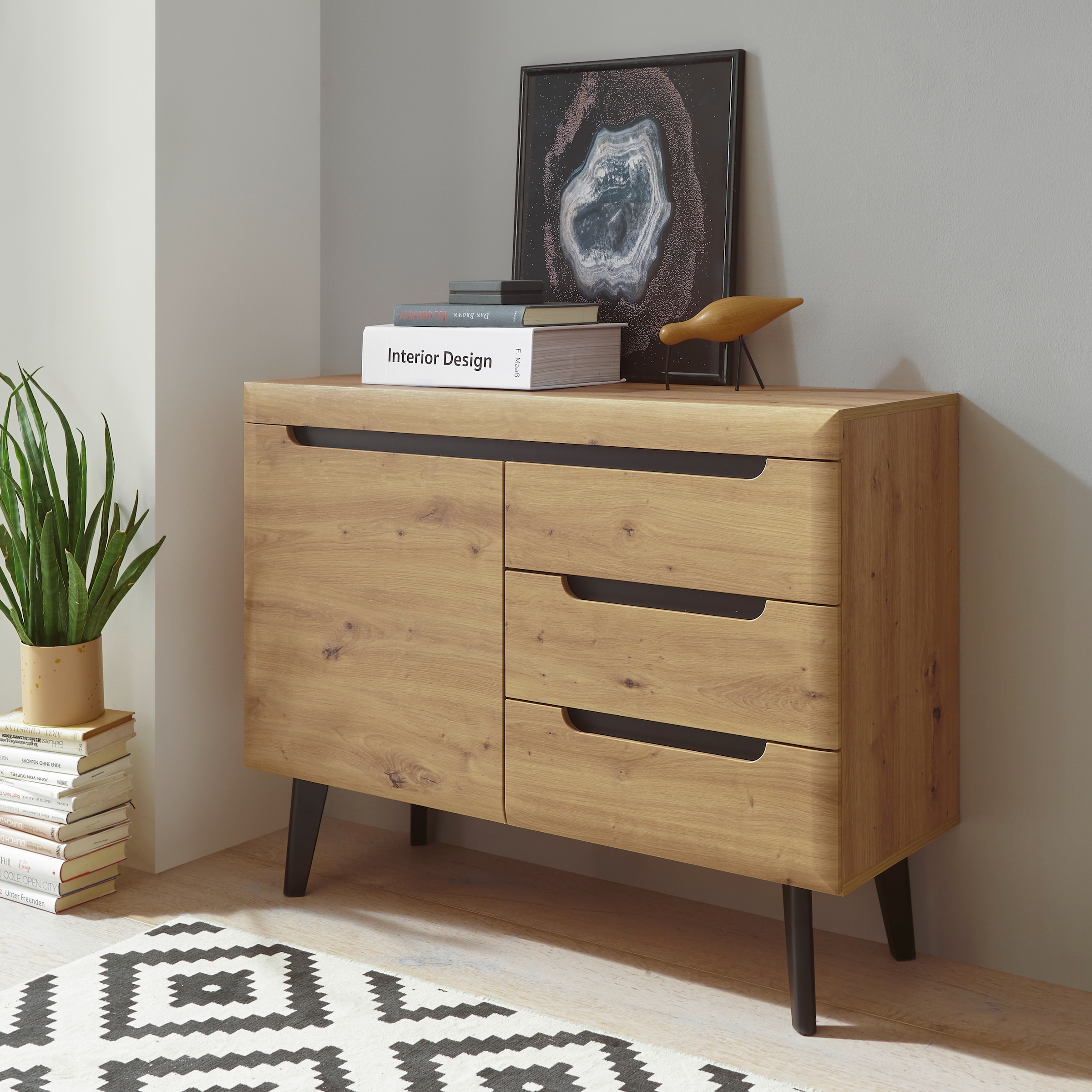 INOSIGN Sideboard "Torge, Anrichte, Kommode, Schubladenschrank", (1 St.), abgeschrägte Füße, drei Farben, Scandi Design,