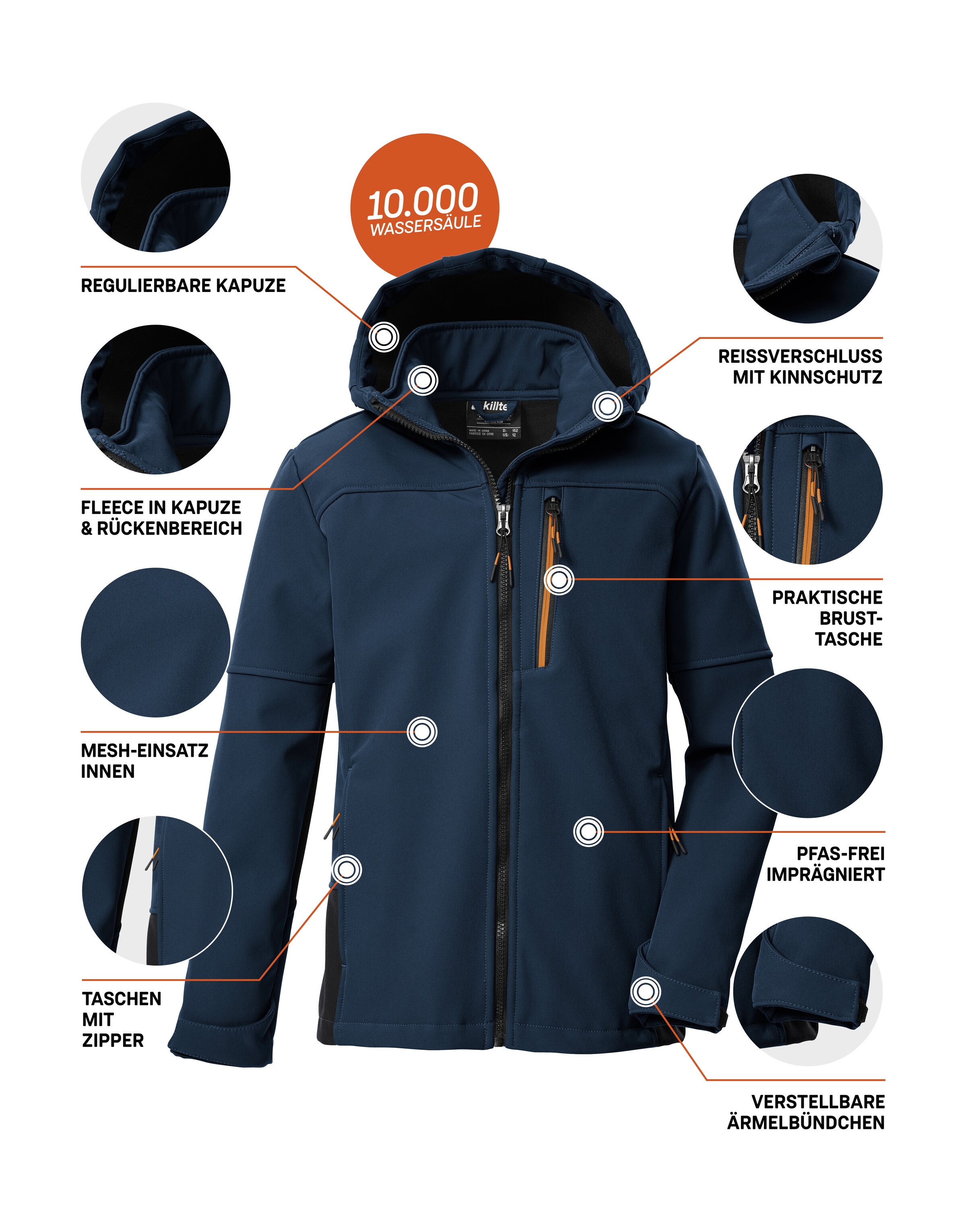 Killtec Softshelljacke »KOW 226 BYS SFTSHLL JCKT«, Wind- und wasserabweisende Kinder-Softshelljacke, Fleece, Reflektoren