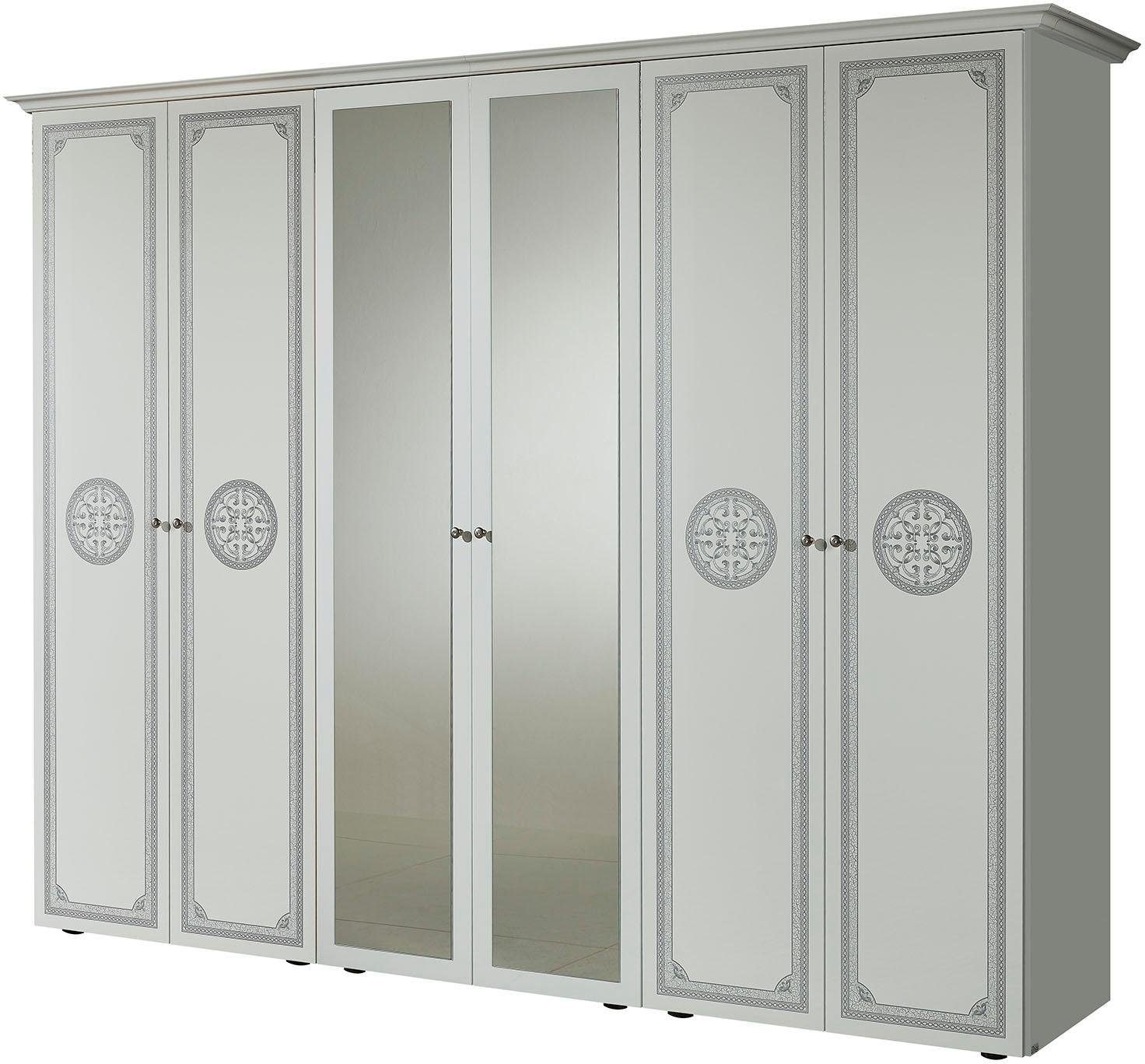 INOSIGN Schlafzimmer-Set »Greta, aus FSC-zertifiziertem Holzwerkstoff, Hochglanzoberfläche«, (4 tlg., aus 1 Kleiderschrank, 1 Bett (180x200cm) und 2 Nachtkommoden), im italienischen Barock- KLassik-Stil mit opulenten Verzierungen