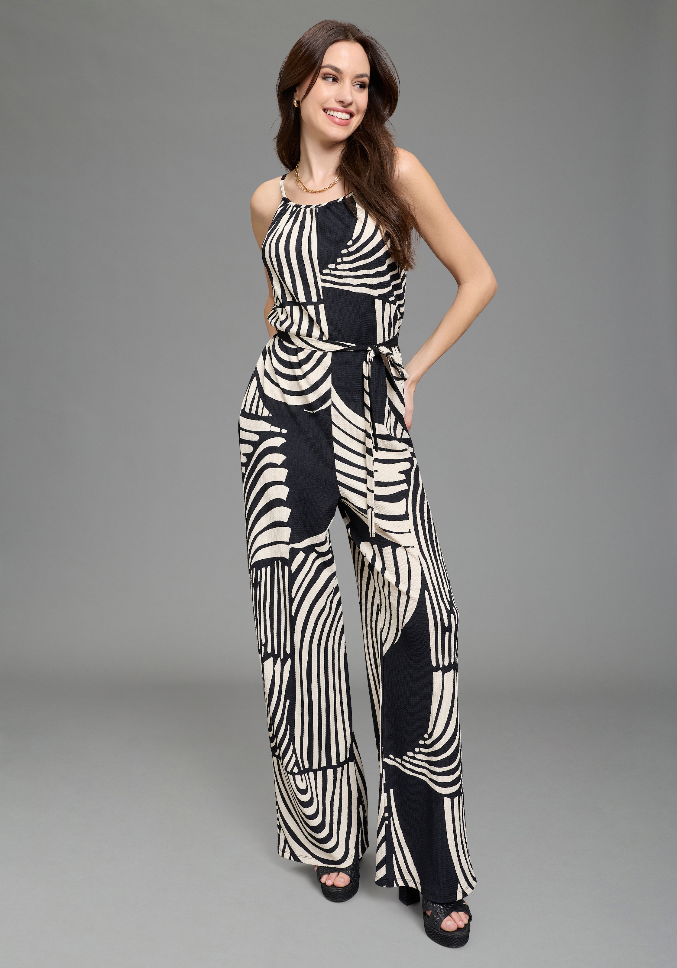 Laura Scott Jumpsuit abstrakt Gemustert, ohne Ärmel, aus Polyester und Elasthan