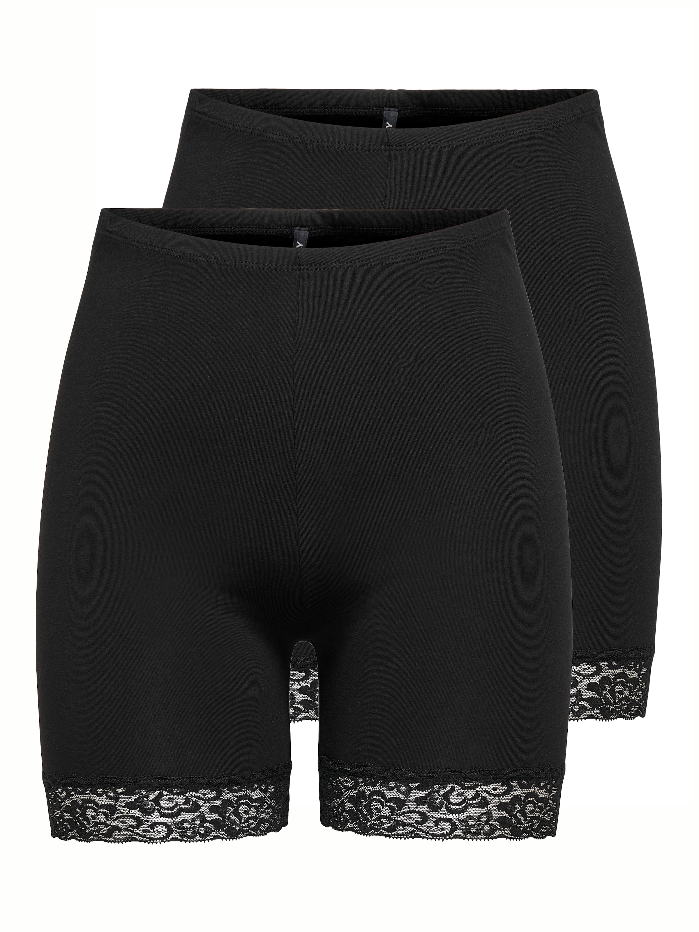 ONLY Damen Radlerhose "ONLLIVE – Radlerhosen mit Spitzensaum im praktischen Doppelpack", schwarz, Gr. S, unifarben, Jersey, Obermaterial: 95%