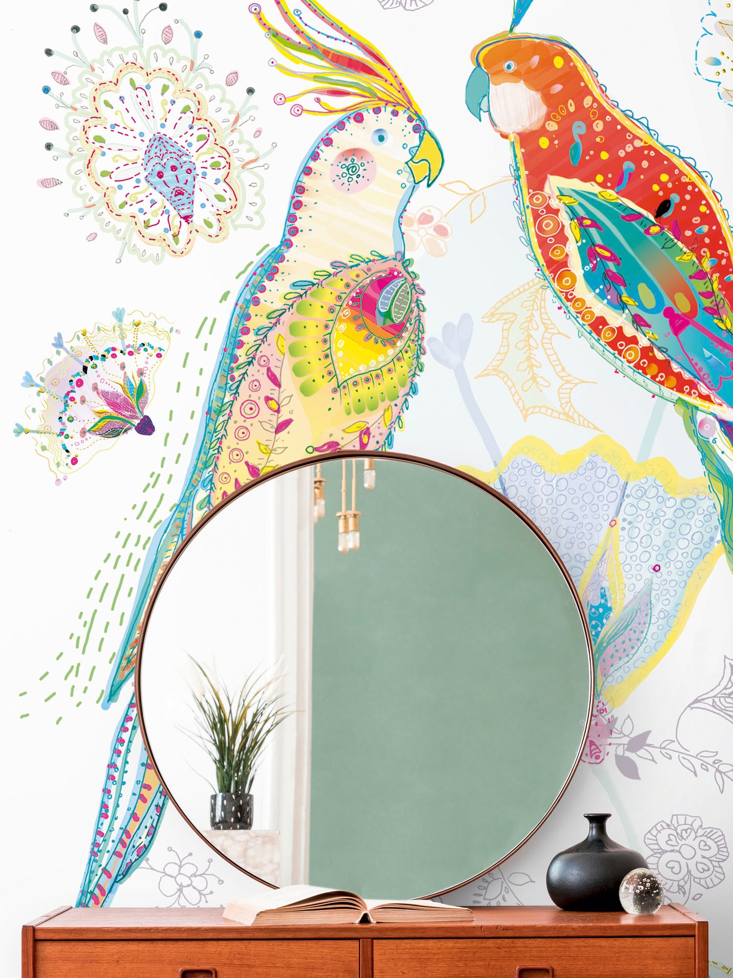 living walls Vliestapete »House of Turnowsky Fototapete Blumen«, matt-gemustert-neutral, Vogeltapete Floral Tapeten Wohnzimmer Schlafzimmer Küche Design Optik