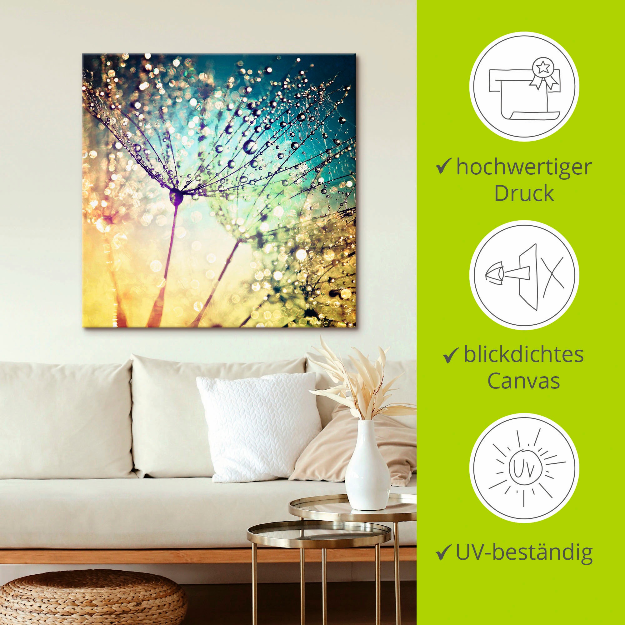 Artland Wandbild »Pusteblume Zaubertropfen«, Blumen, (1 St.), als Alubild, Outdoorbild, Leinwandbild, Poster, Wandaufkleber