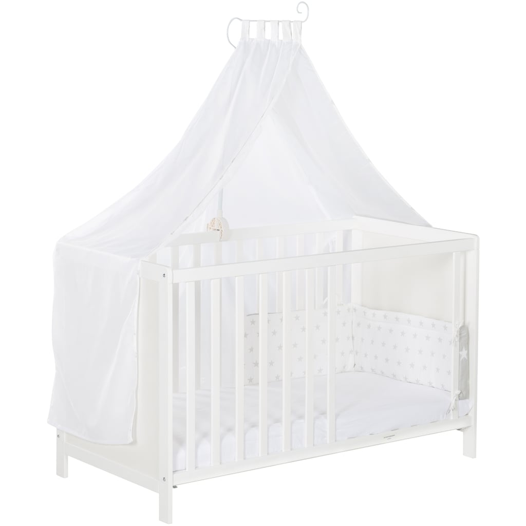 roba® Babybett »Multifunktionsbett mit Beistellfunktion«, (8 tlg.), Lattenrost, Matratze, Nestchen, Bettverkleinerer, Himmel, Himmelstange