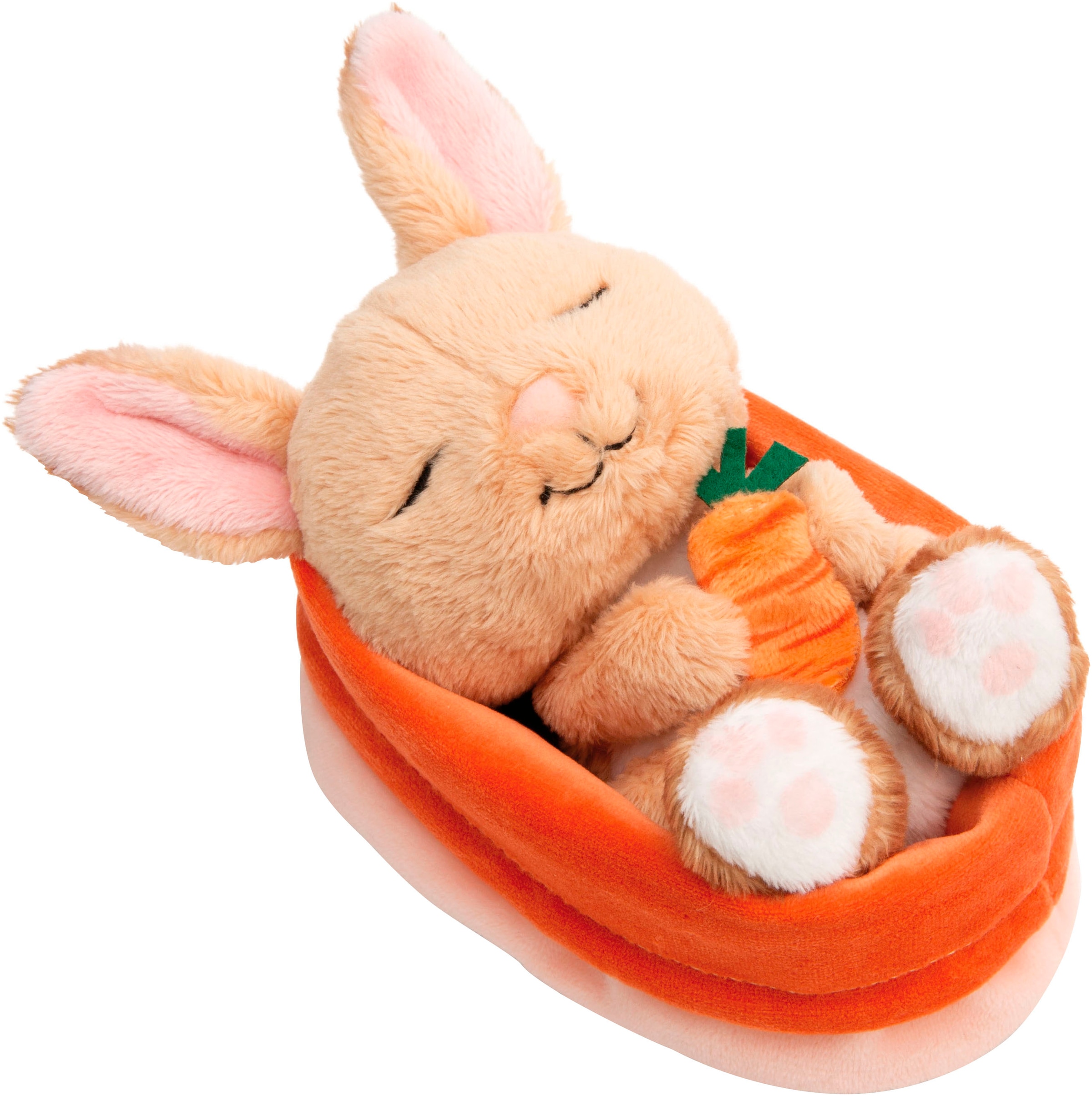 Nici Kuscheltier »Sleeping Pets GREEN, Hase mit Karotte 12 cm peach«, schlafend im Körbchen