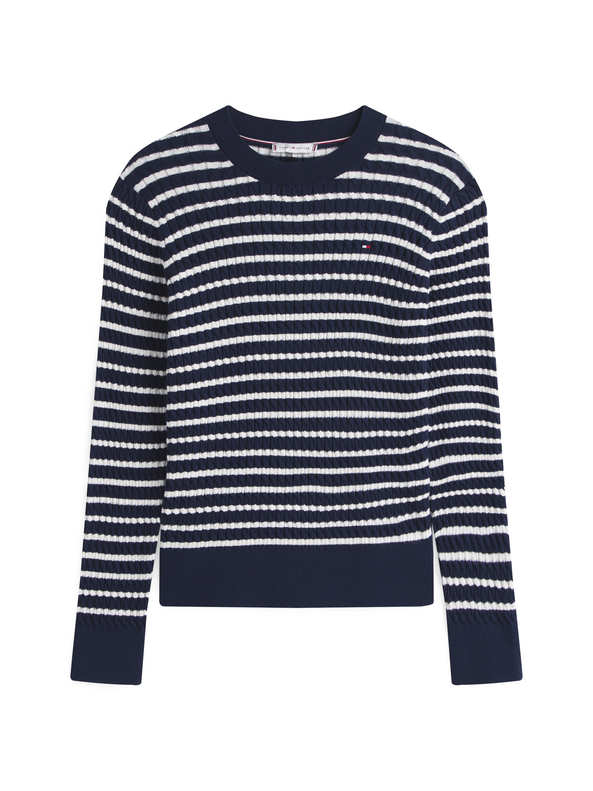 Tommy Hilfiger Rundhalspullover »CO CABLE C-NK LS SWEATER«, mit Zopfmuster