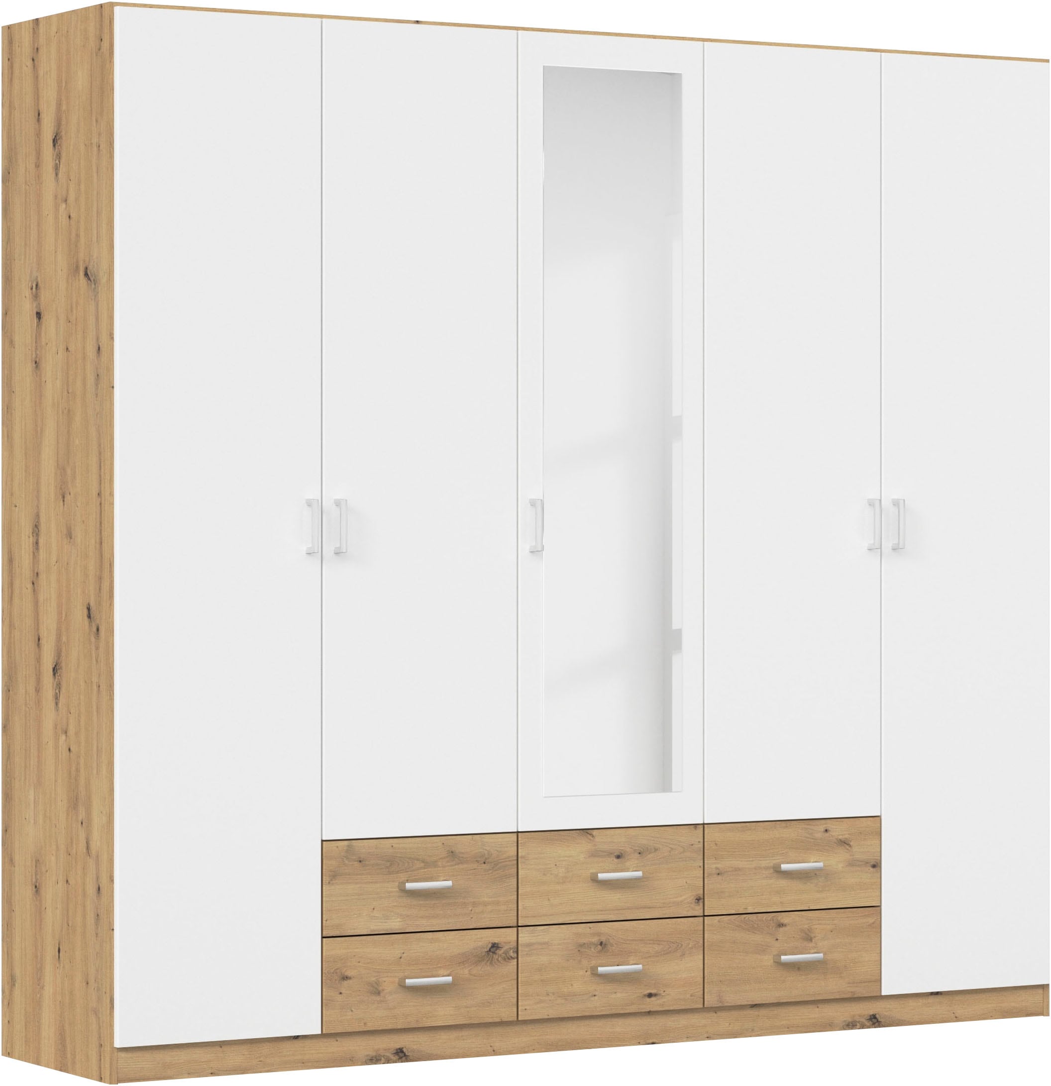 rauch Kleiderschrank "Schrank Garderobe Ankleide GAMMA Breiten 91/136/181/226/271/315/360 cm" in 3 Ausstattungen BASIC/CLASSIC/PREMIUM (inkl. SOFT-CLOSE-Funktion), verschiedene Griff-Varianten, mit Spiegel TOPSELLER MADE IN GERMANY