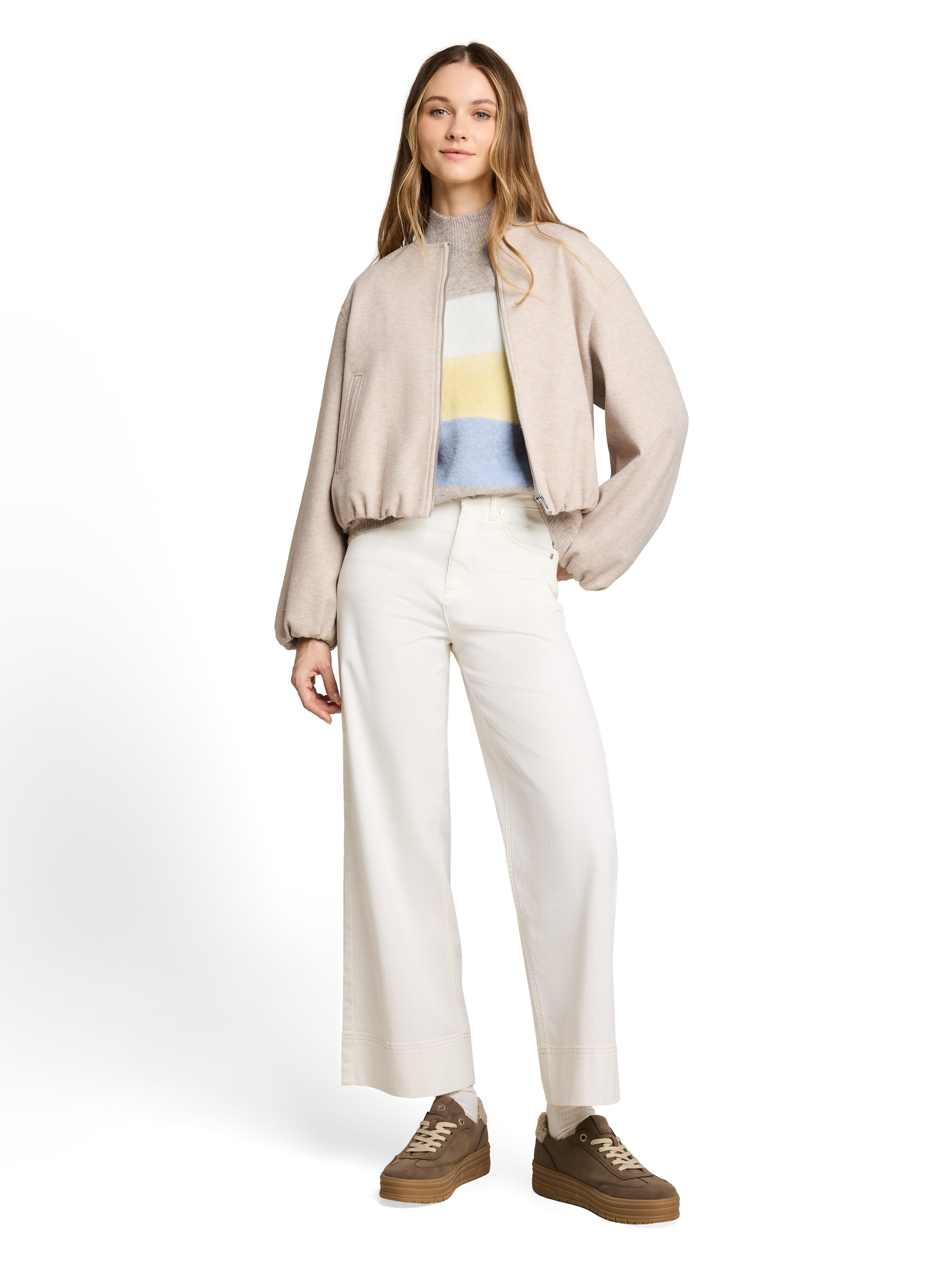 TOM TAILOR Denim V-Ausschnitt-Pullover mit Stehkragen