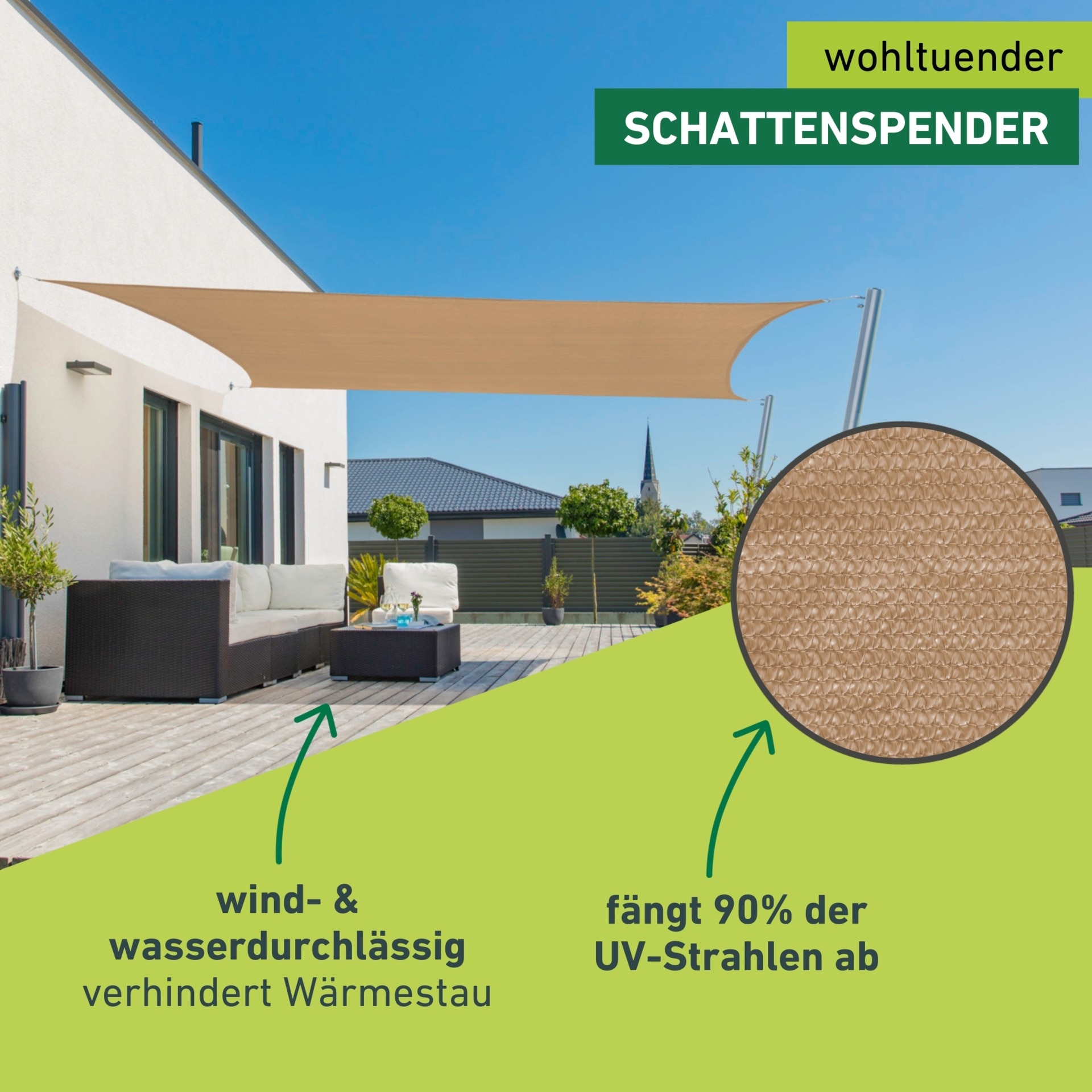 Windhager Sonnensegel »Capri, Rechteckiges Segel zur Beschattung von Garten, Terrasse, Balkon« Sonnenschutz 3 x 4 m, erhältlich in grau, champagner oder reed