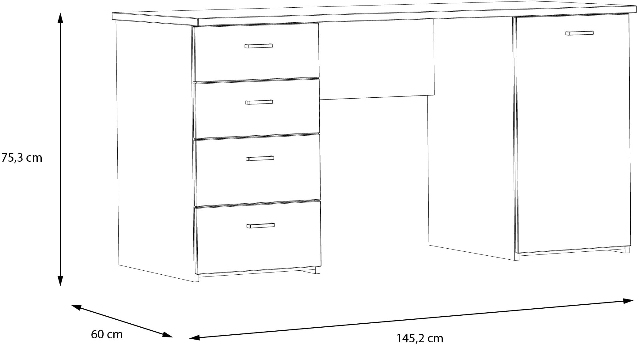 FORTE Schreibtisch »Goldsboro«, mit 4 Schubladen, Soft-Close, Metallgriffe in schwarz, Breite 145 cm