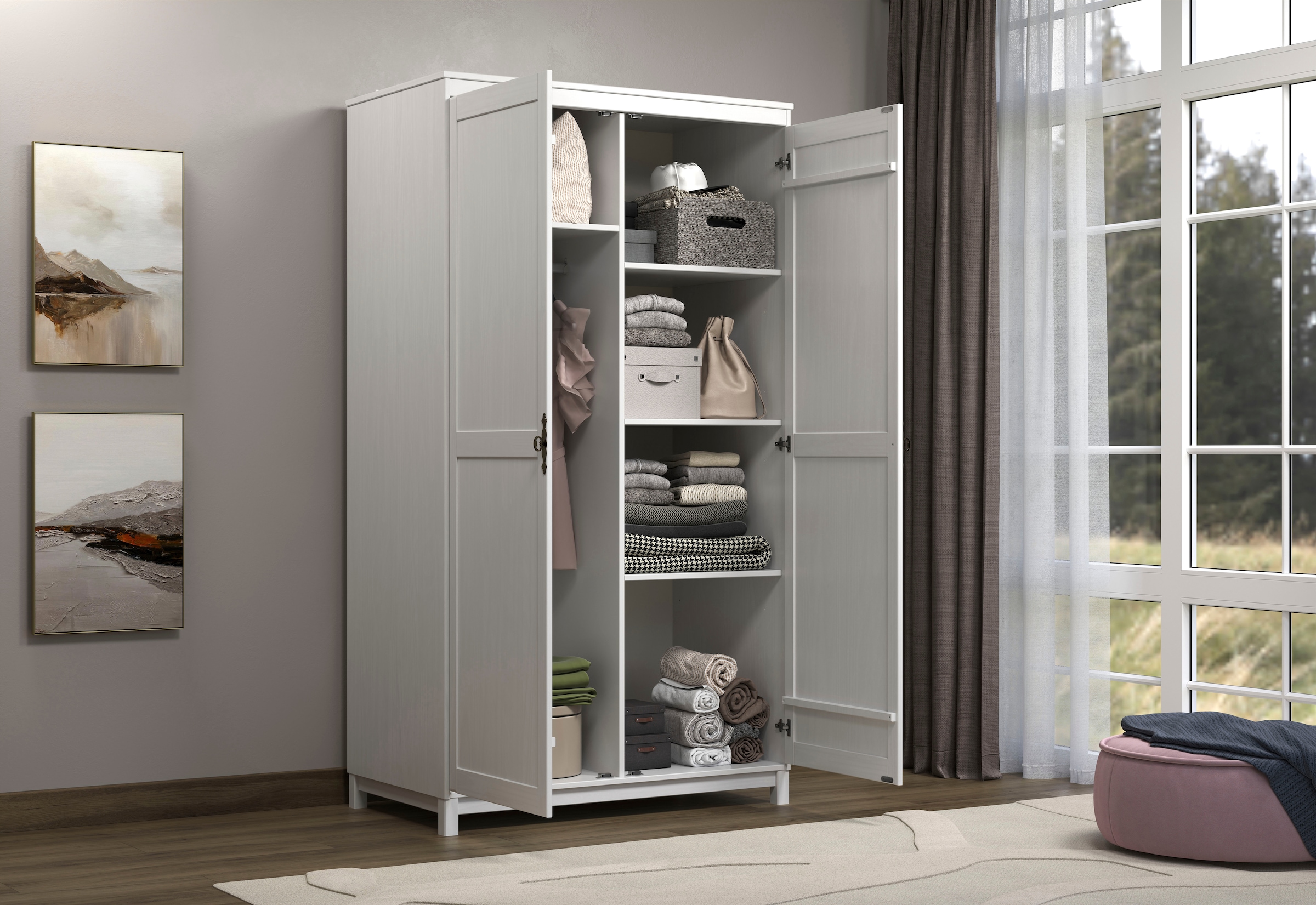 Home affaire Kleiderschrank »Sandnes«, (1 St.), Massivholz Schlafzimmerschrank mit besonderen Metallgriffen
