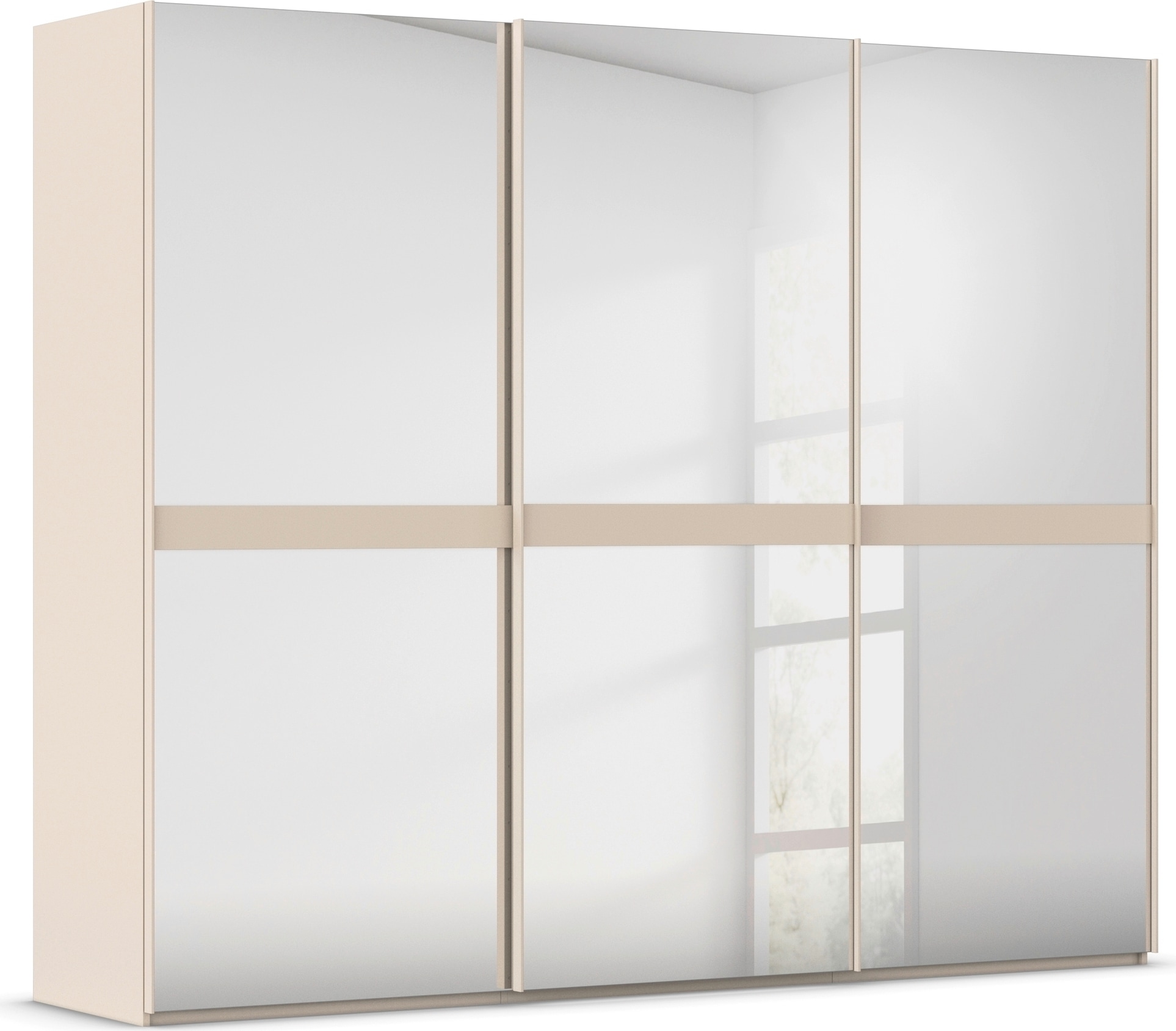 rauch Schwebetürenschrank "Kleiderschrank Schrank Garderobe Schlafzimmerschrank SCALE-LINE" edle Optik mit Bauchbinde in Korpusfarbe Spiegelfront MADE IN GERMANY