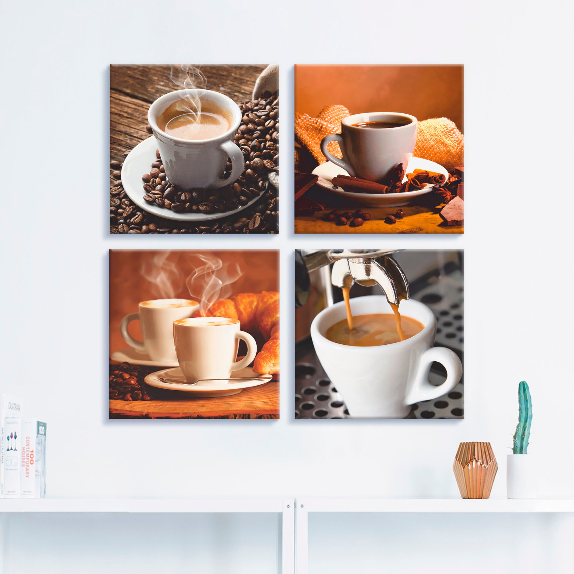 Artland Leinwandbild "Kaffee Bilder" Getränke 4 Stk. tlg. 4er Set, verschie günstig online kaufen