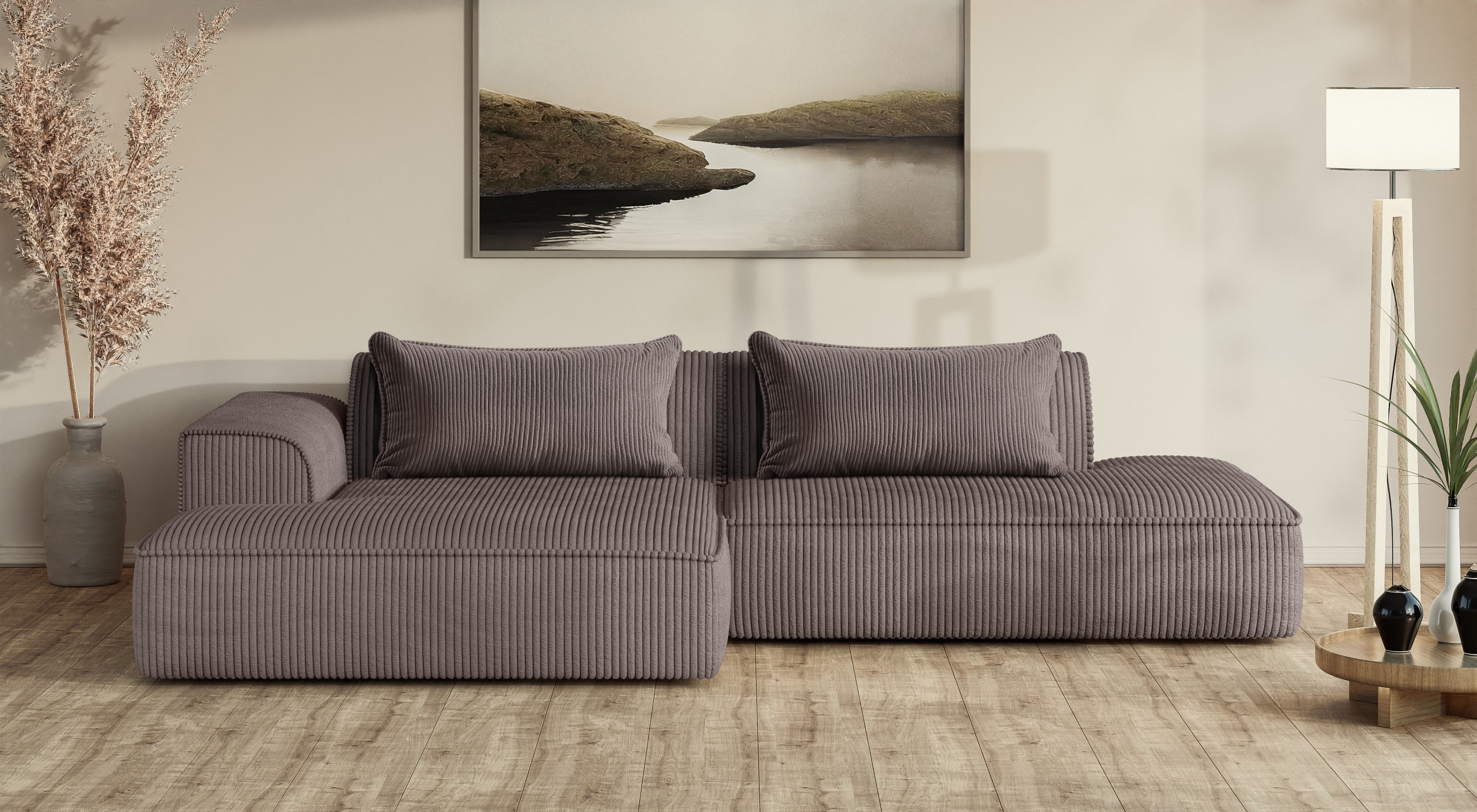 exxpo - sofa fashion Ecksofa "Billund modernes Designsofa, bequem und elegant, Breite 294cm, L-Form" modern, L-form, Wellenfedern, inklusive 2x Nierenkissen